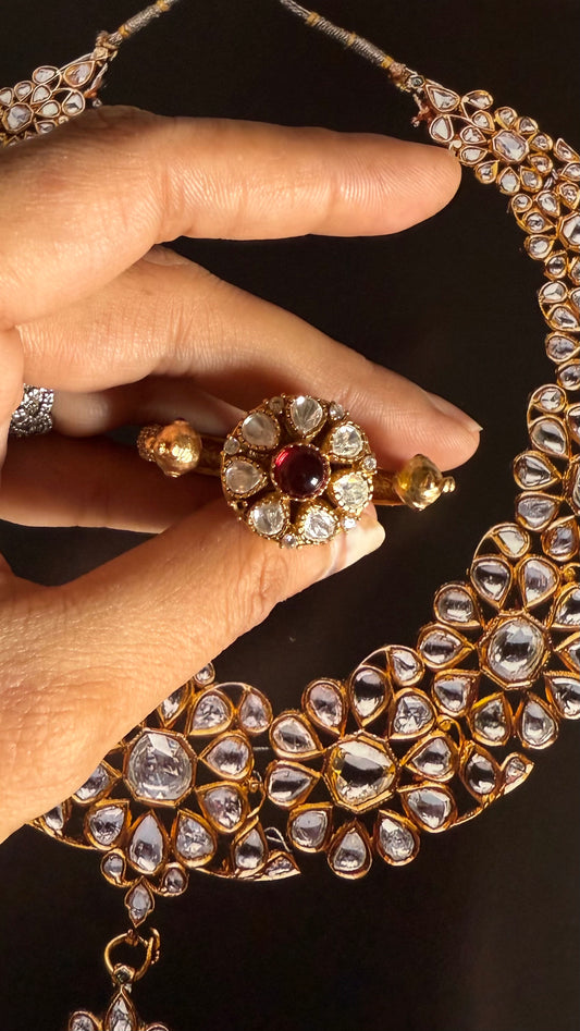 Ruby moissanite double finger ring