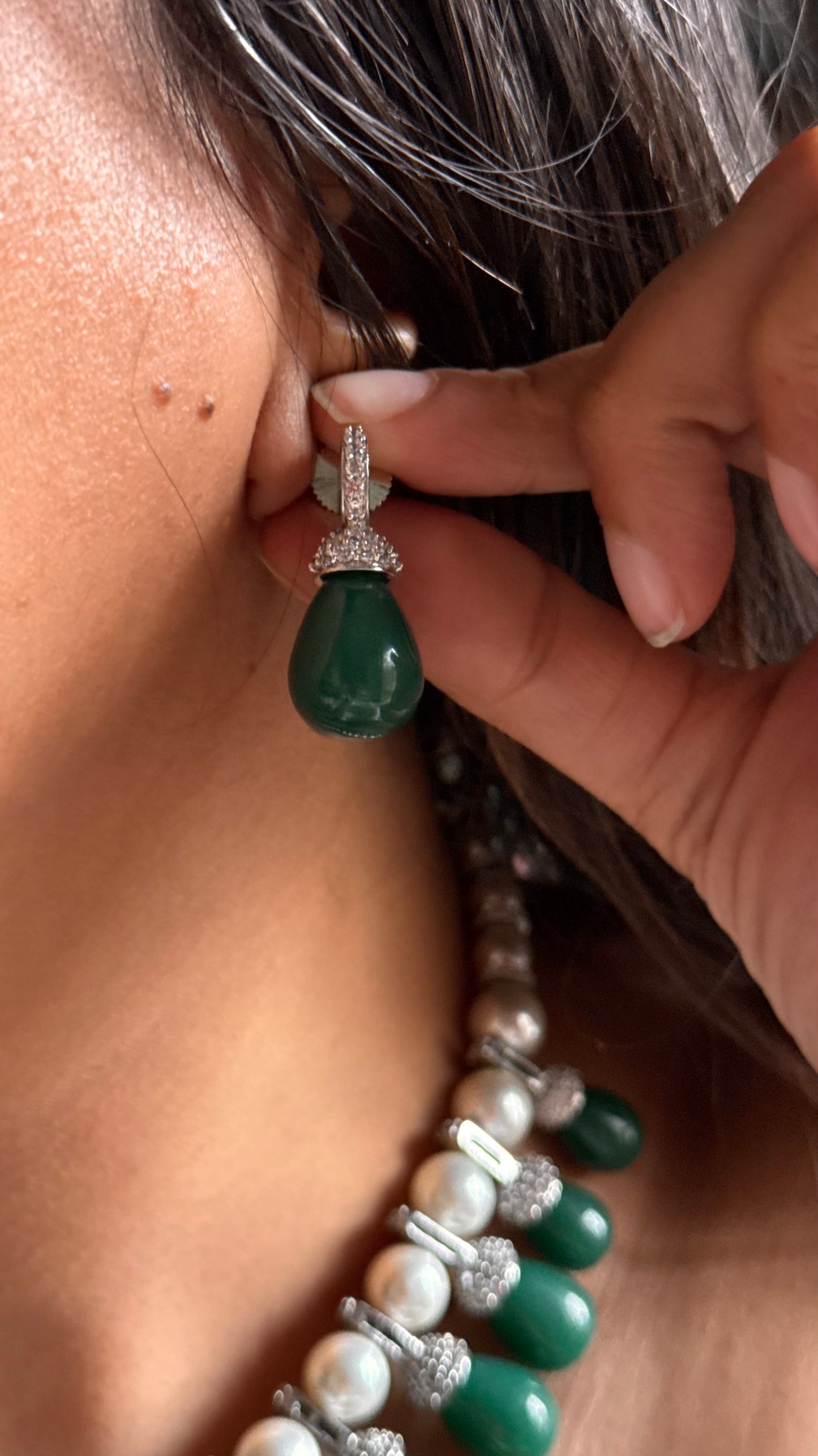 Emerald drops with pearl detailing set