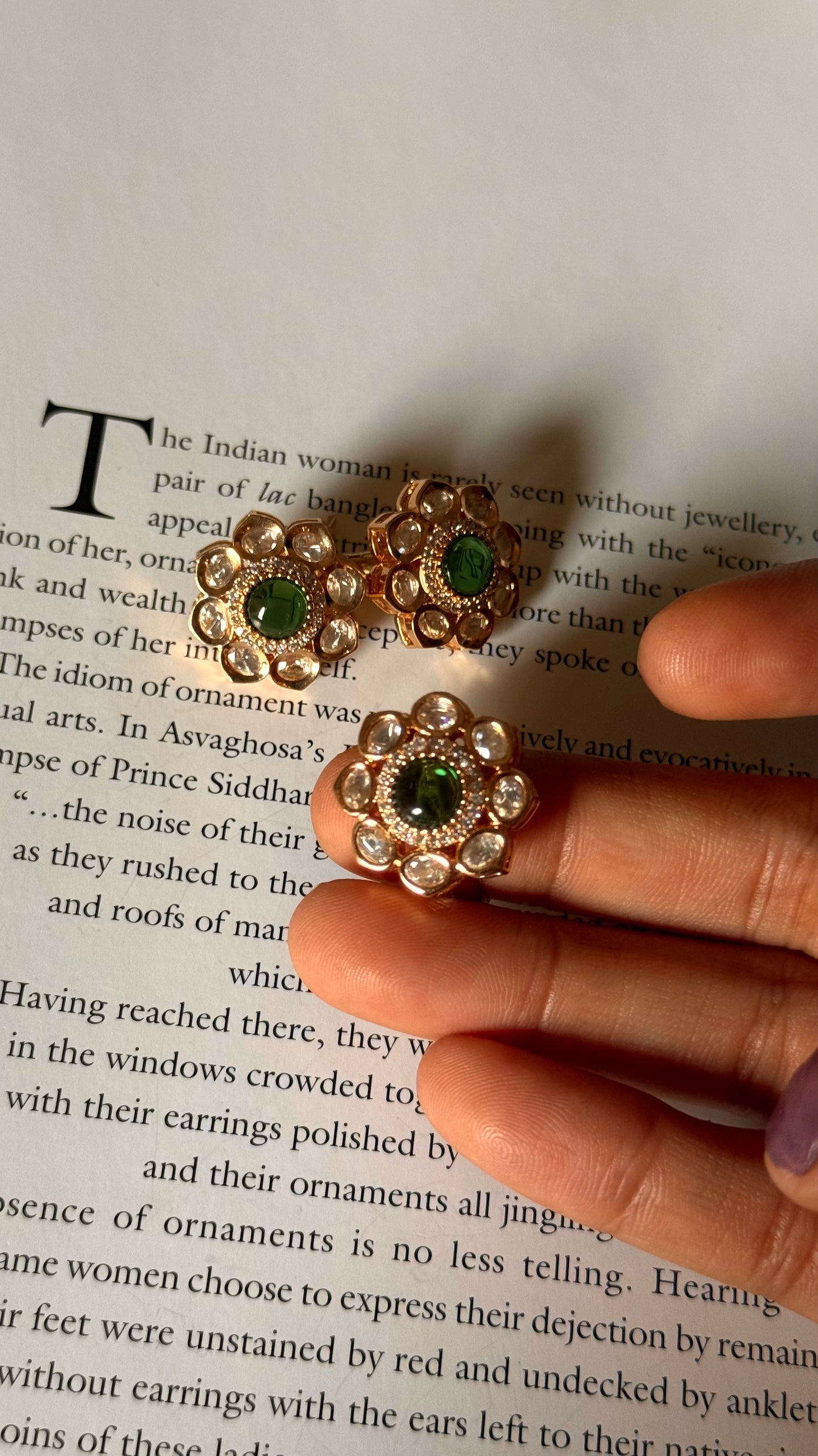 Emerald floral moissanite stud & adjustable ring