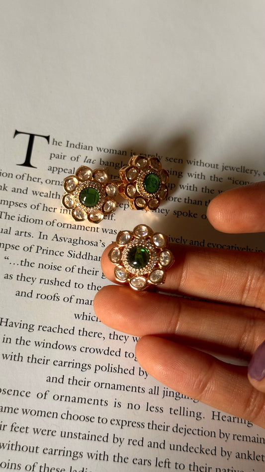 Emerald floral moissanite stud & adjustable ring