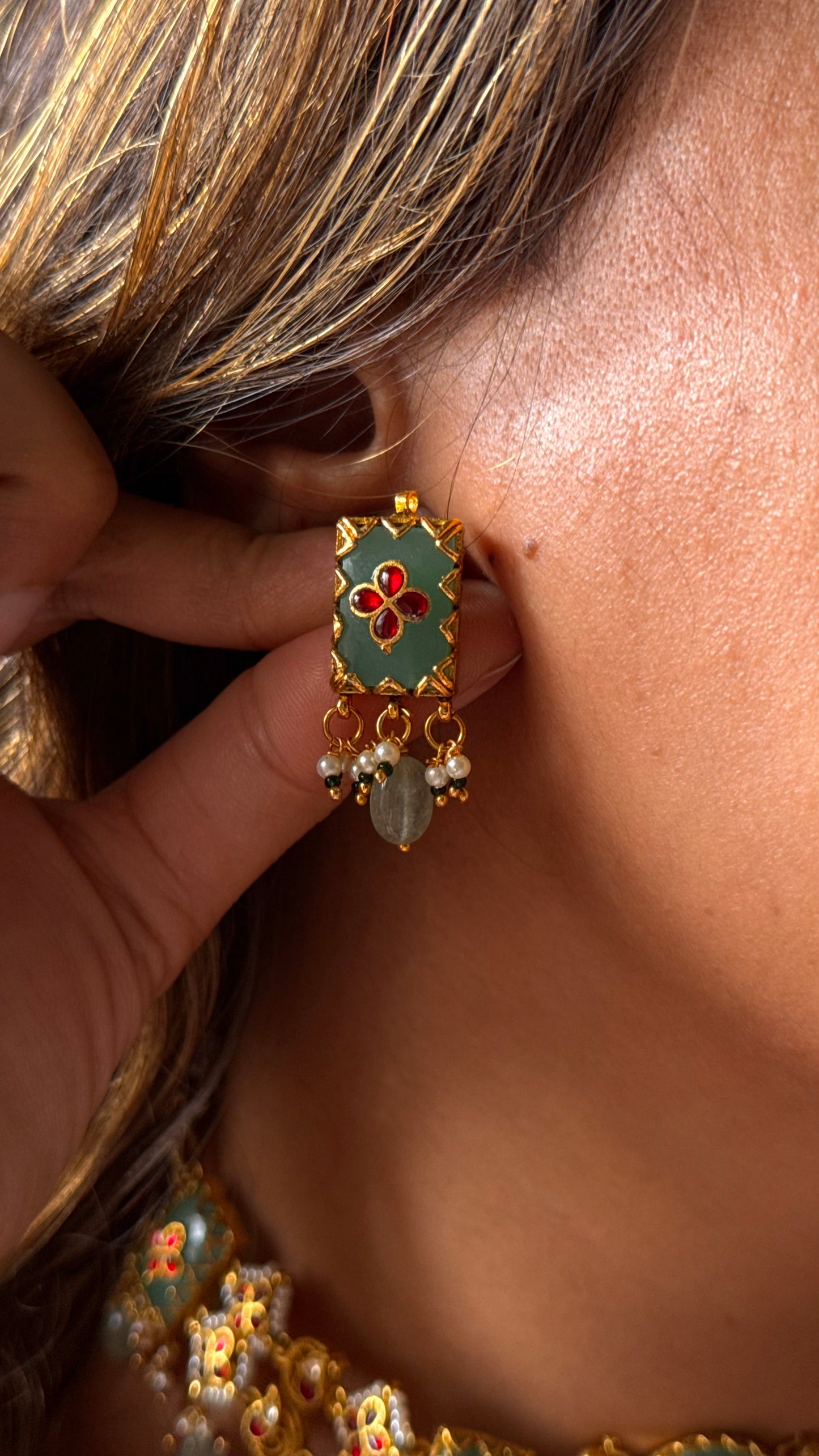 Mint inlay heritage jadau necklace