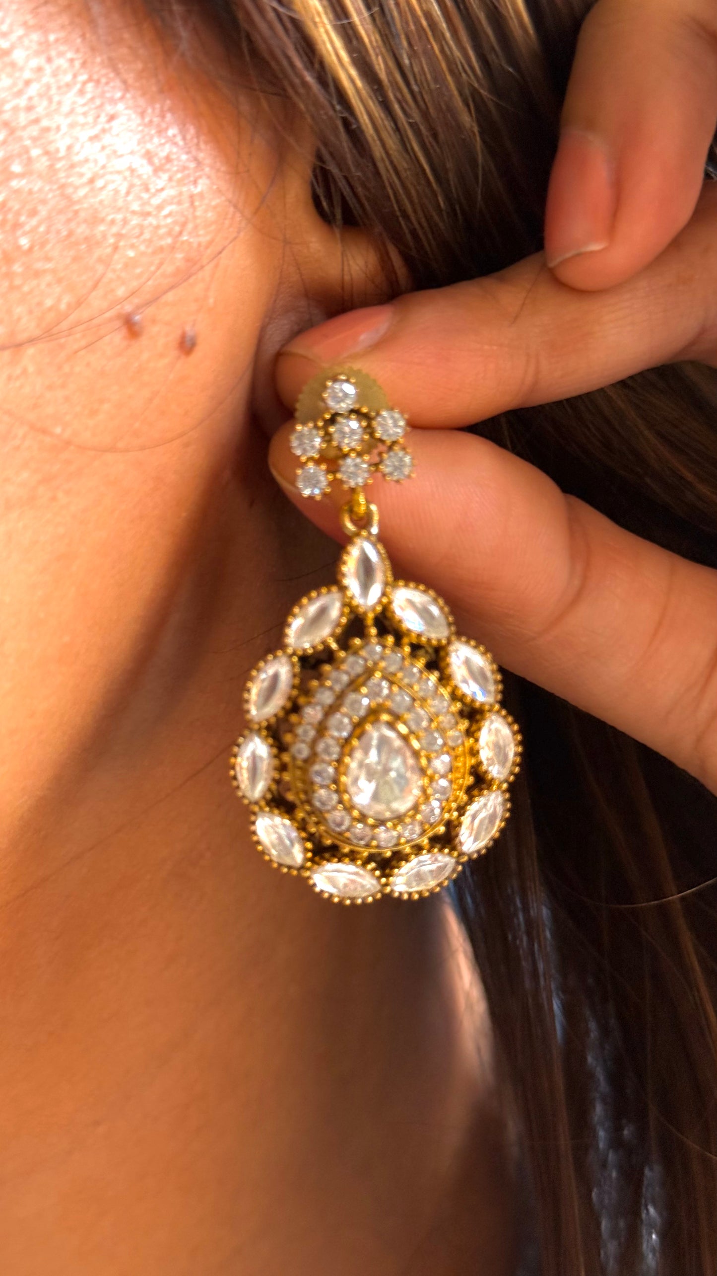 Denim Pearl Rani haar with tear drop polki pendant