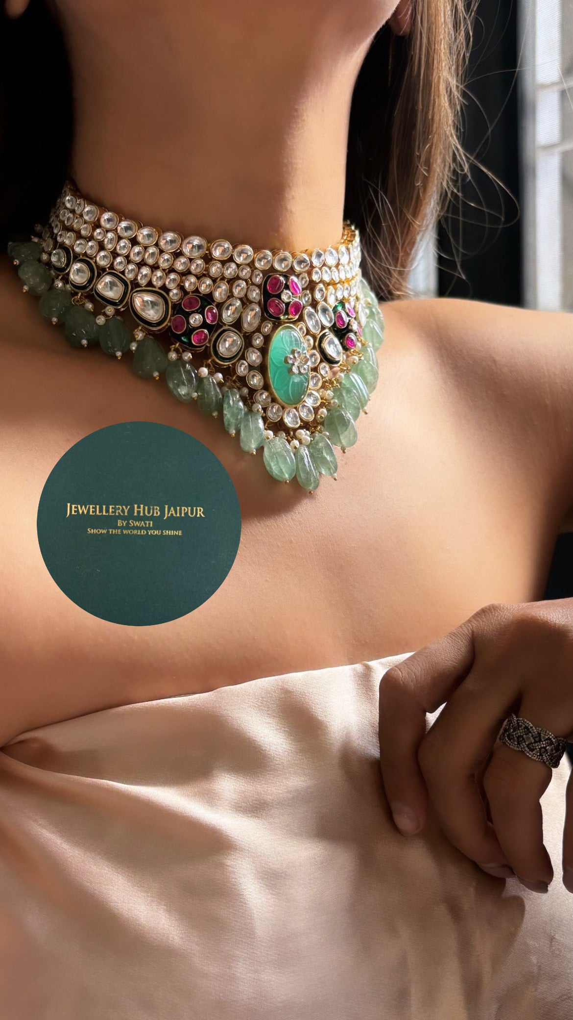 Mint pink choker set with earrings