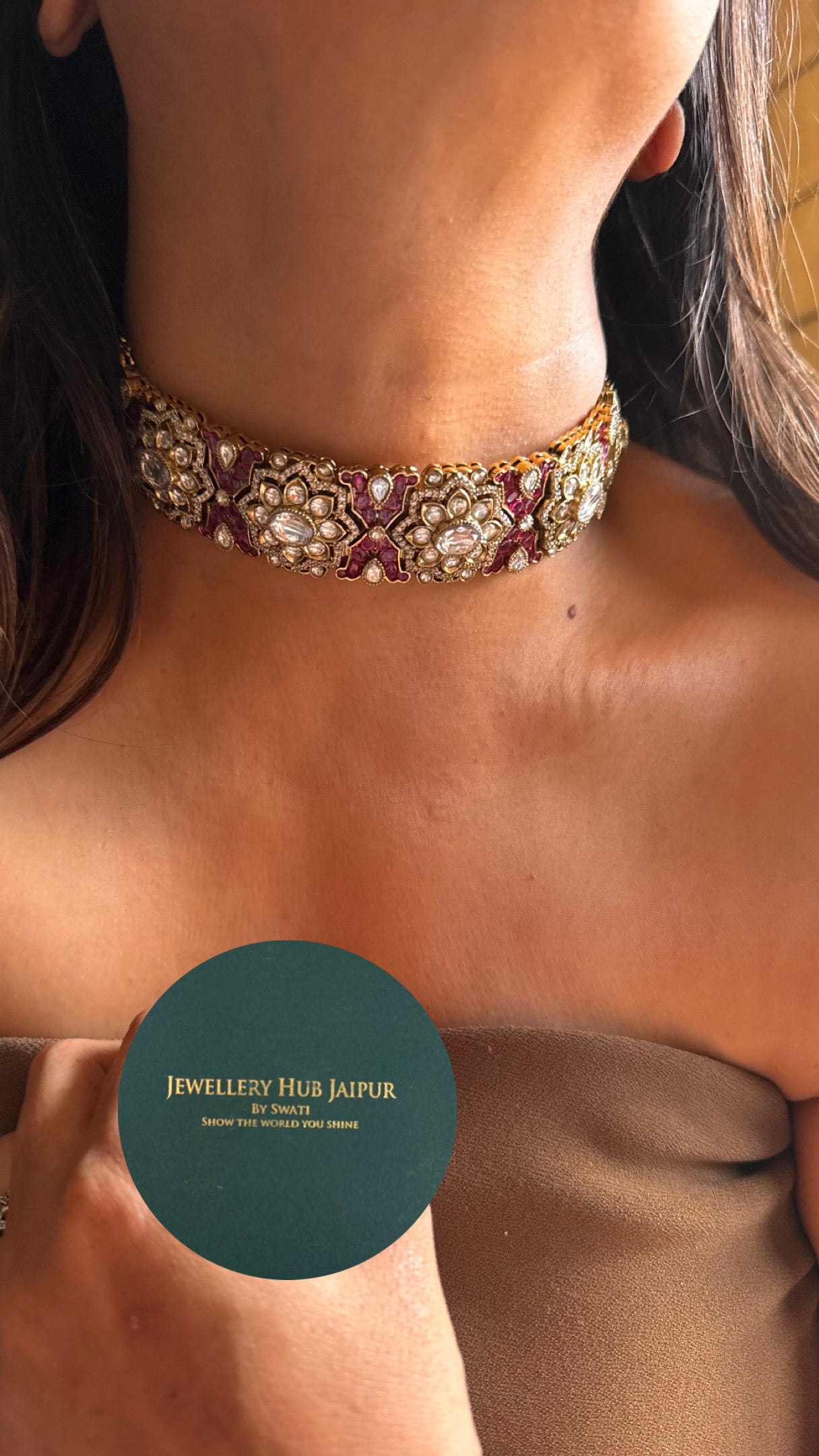 Rani pink Moissanite floral Victorian choker