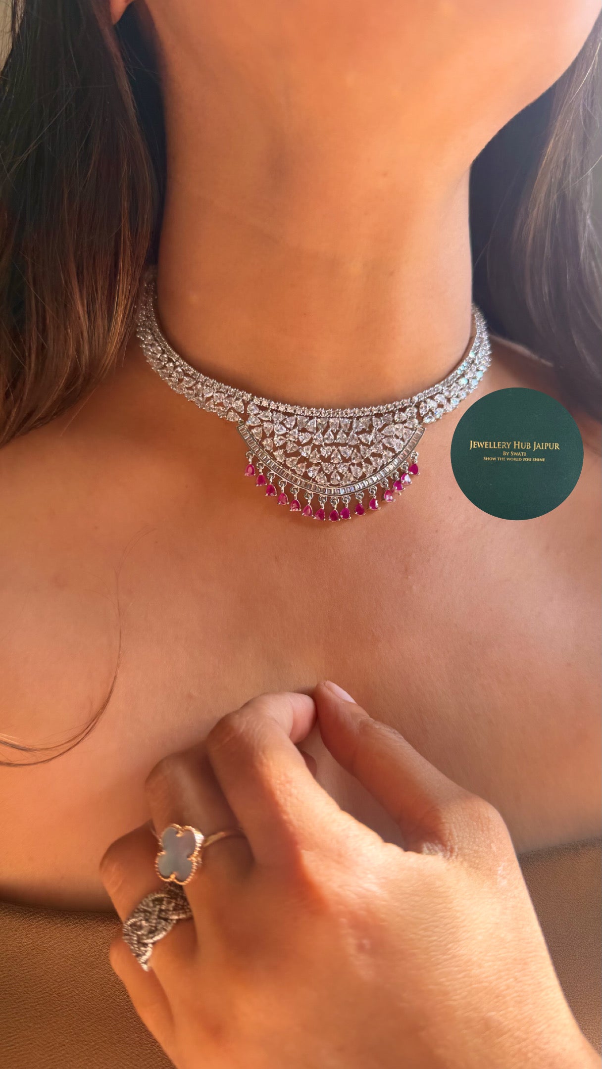 Ruby drop diamond necklace