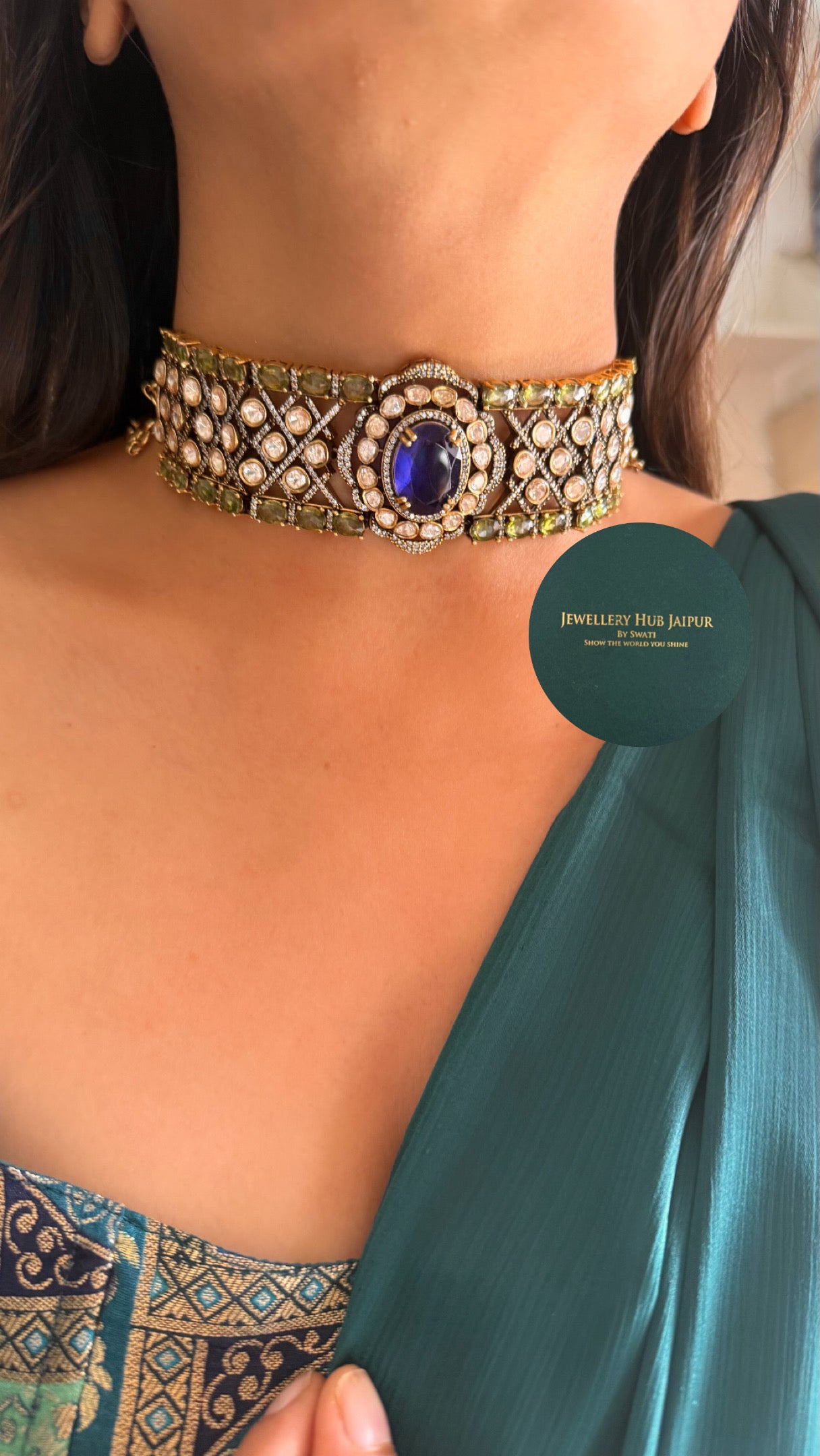 AP sapphire & emerald  carnival designer choker necklace