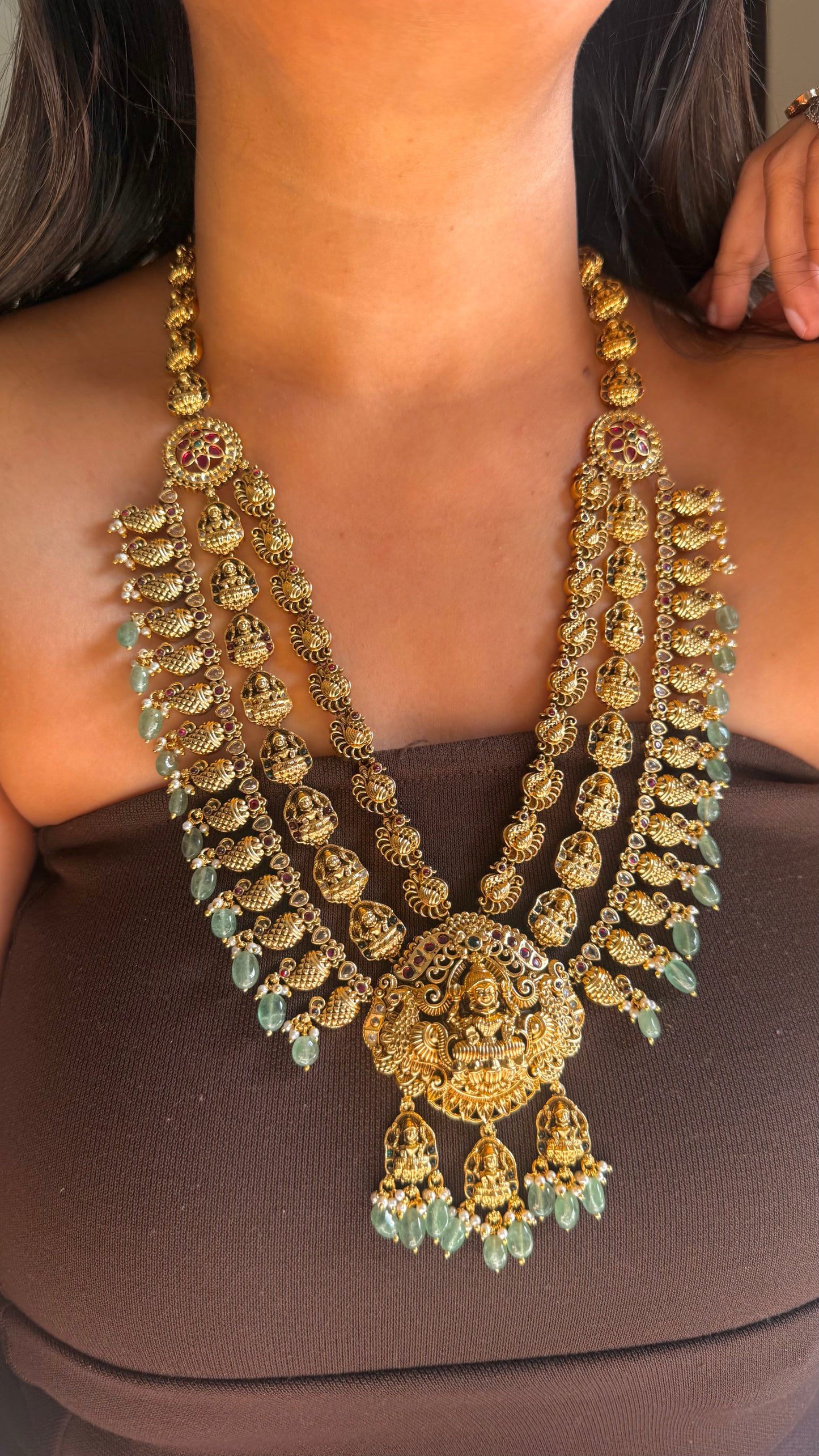 Triple layer heritage temple necklace
