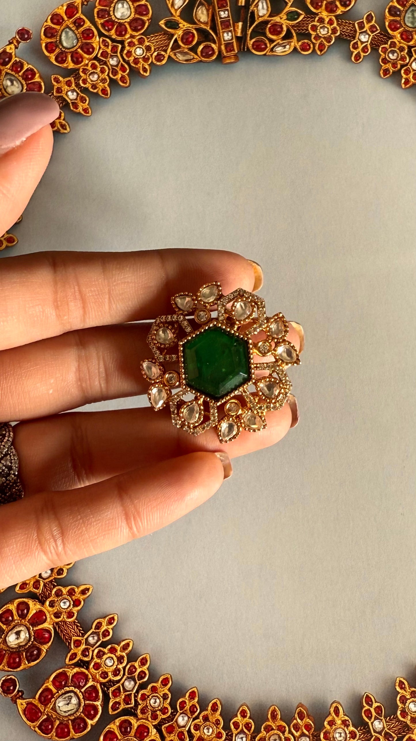 Emerald designer moissanite adjustable ring