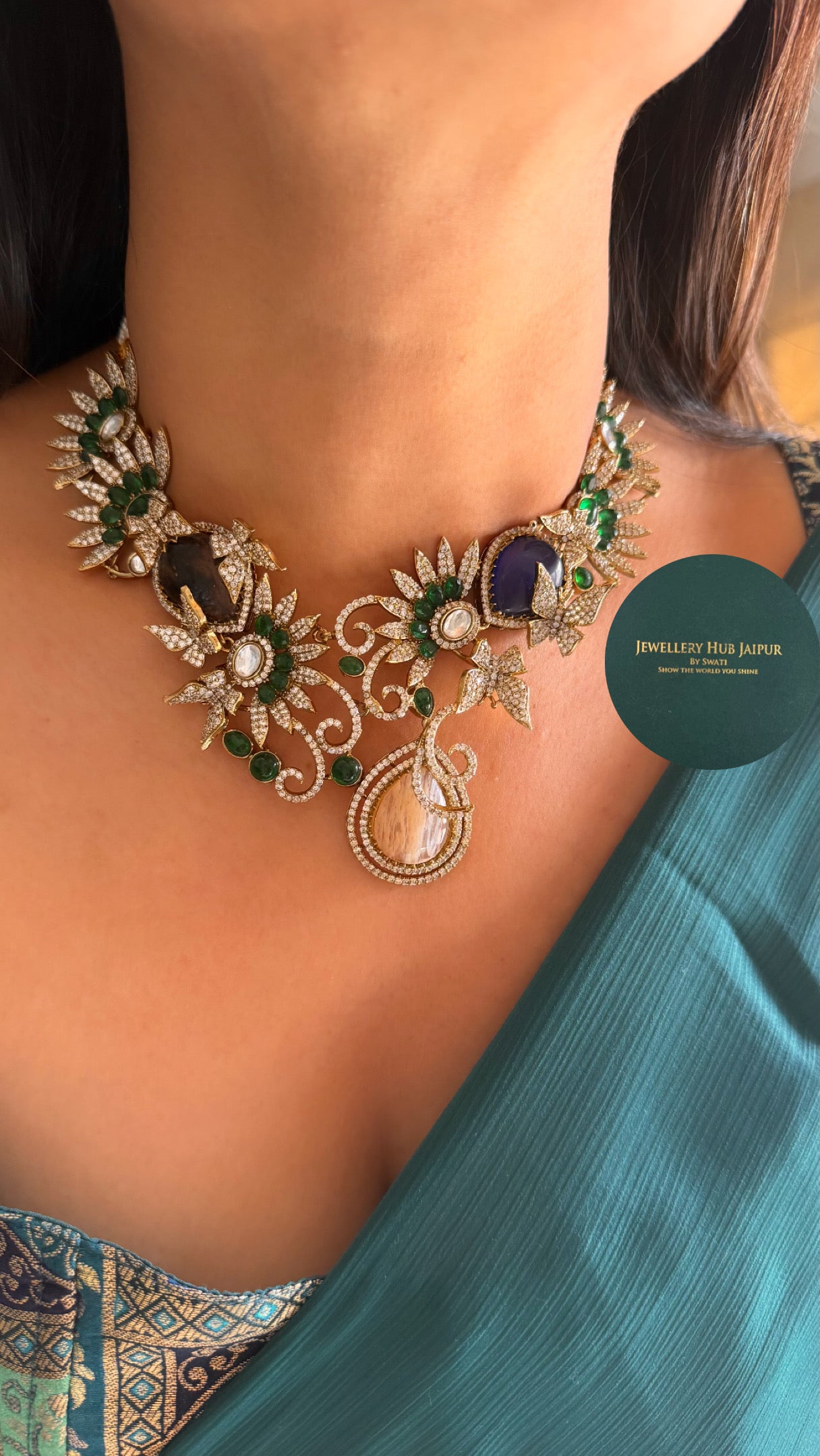 AP sapphire & peach carnival designer necklace