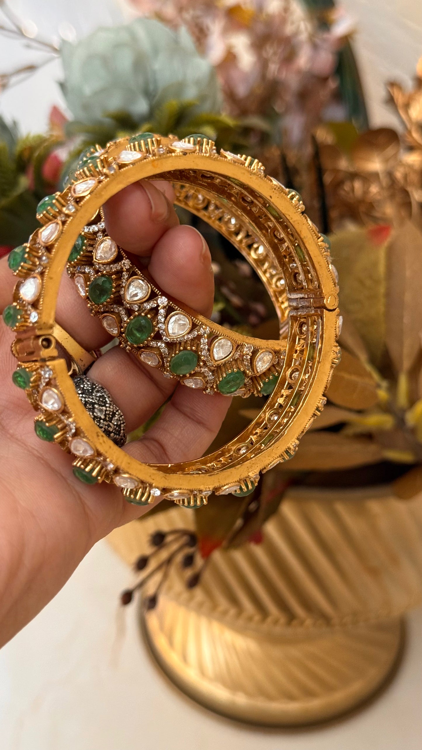 Mint Moissanite Victorian Polki bangles