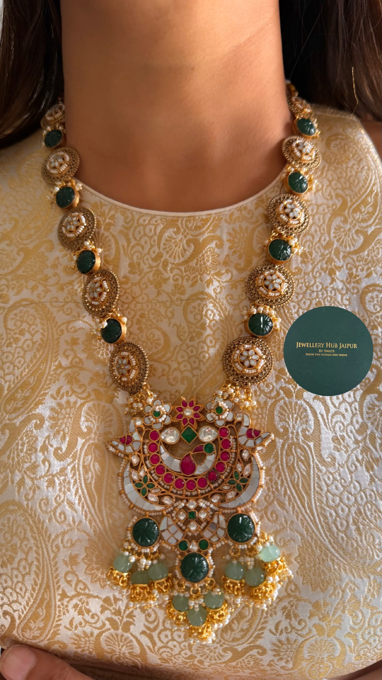 Heritage polki long rajwada mint long necklace