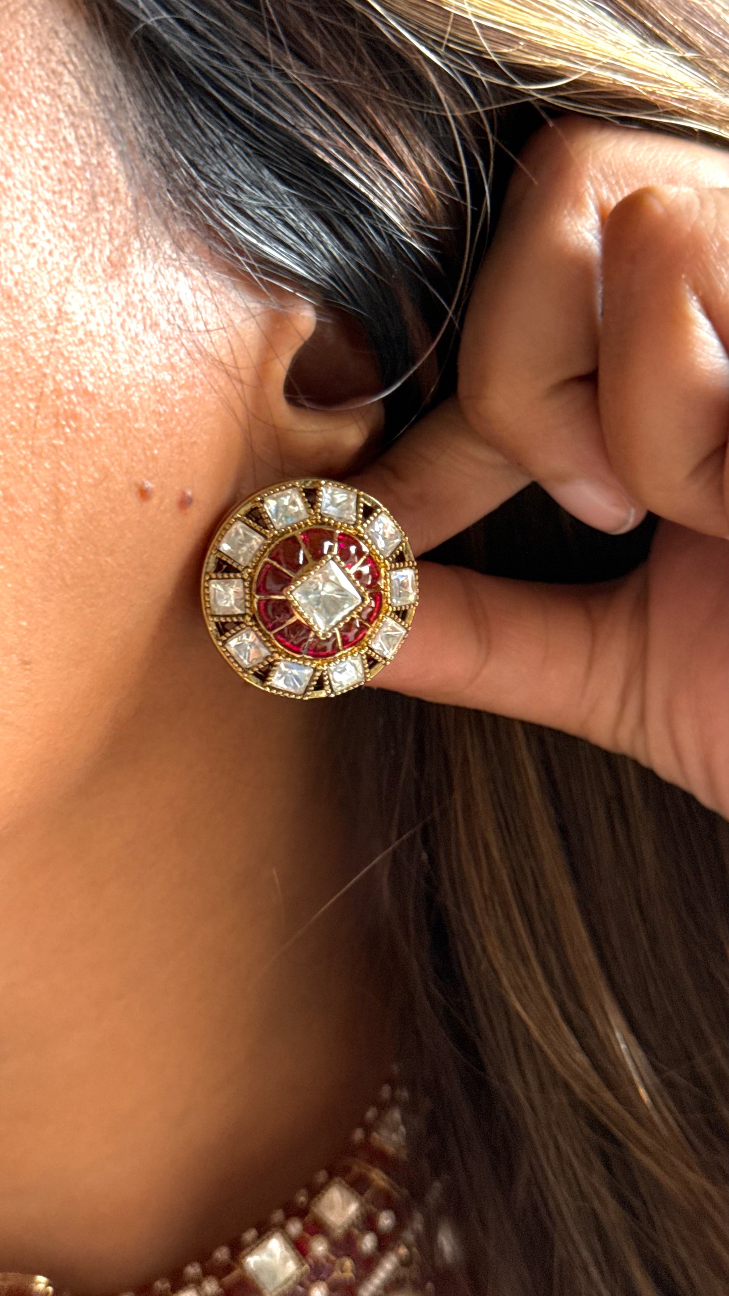 Ruby meenkari moissanite polki  rajwadi Aad