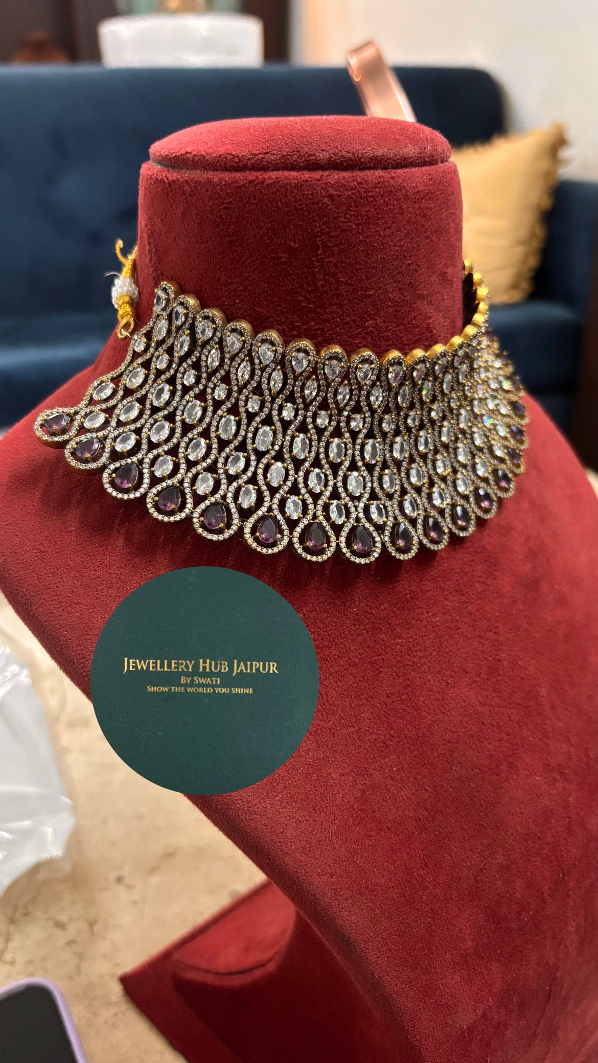 Risha Wine doublet and moissanite designer choker set