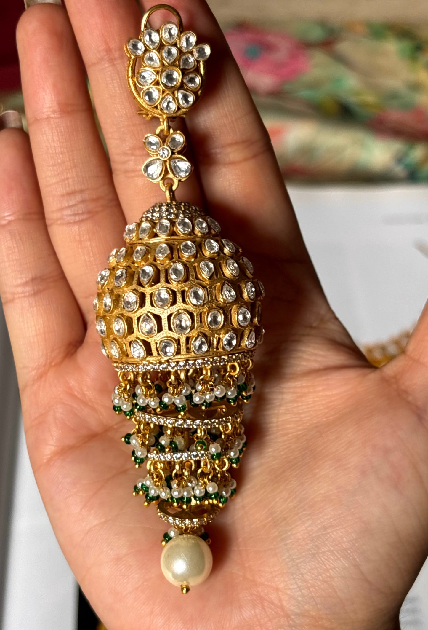 Moissanite polki emerald jhalaar jhumki Earrings