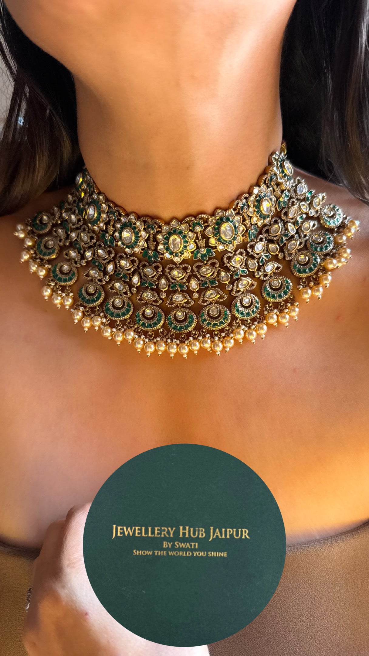 Emerald with drops heritage bridal combo Necklace