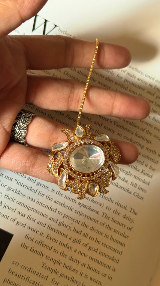 Moissanite polki maangtika