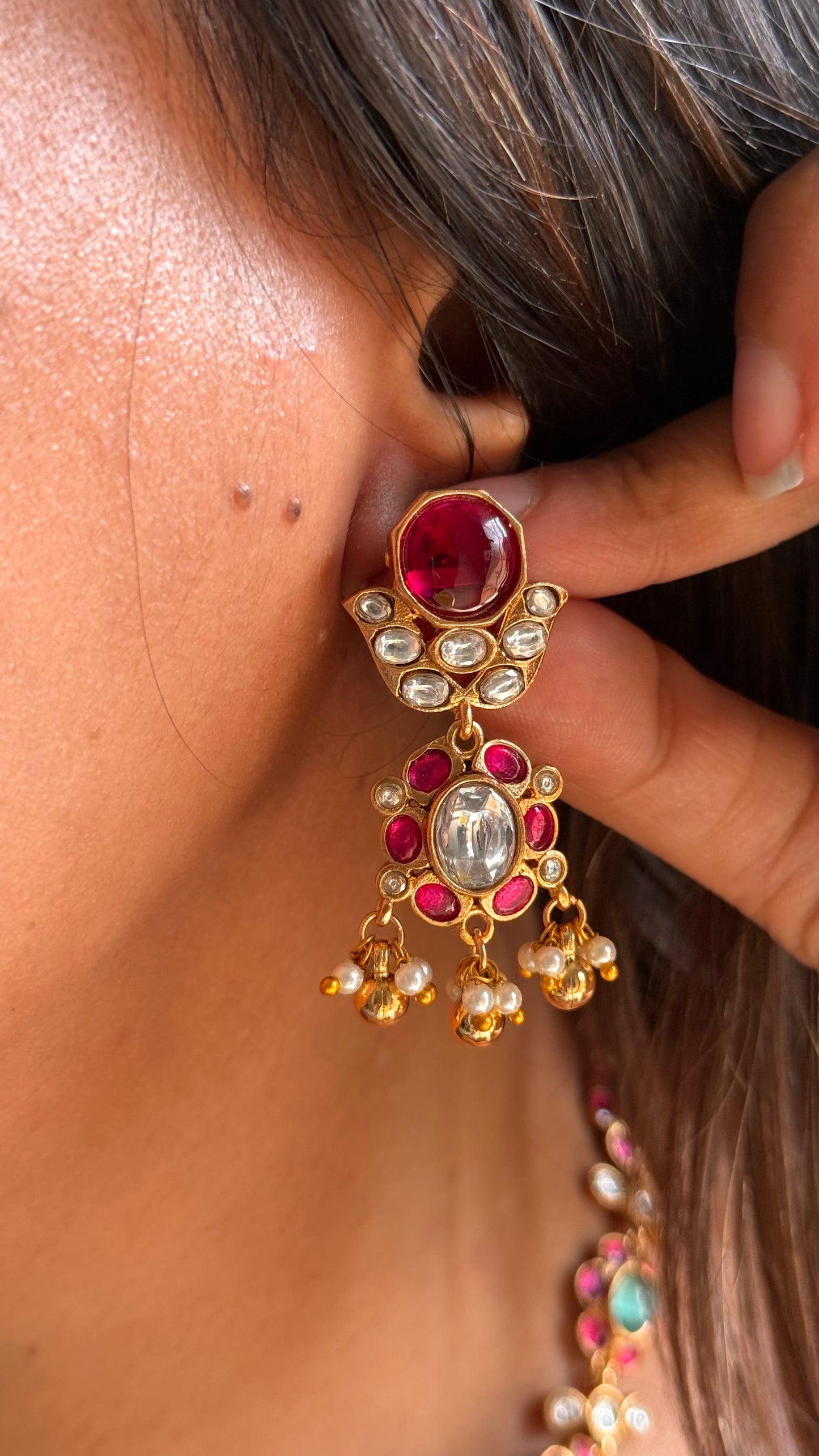 Mint & Rani ruby Amrapali floral Necklace