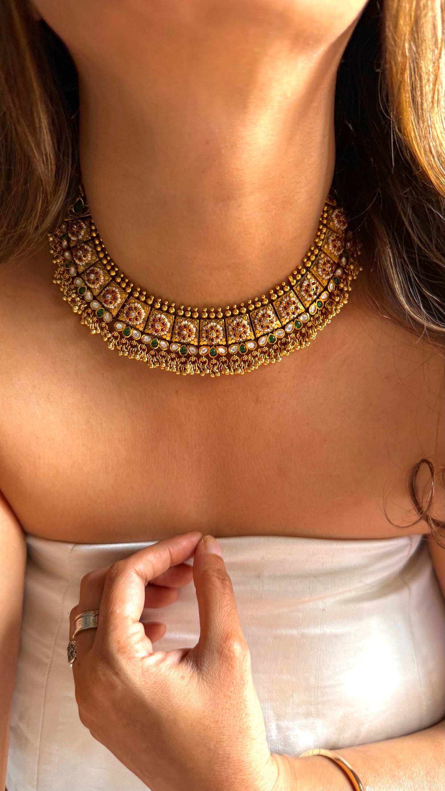 Floral Ruby & emerald Rajwada Necklace