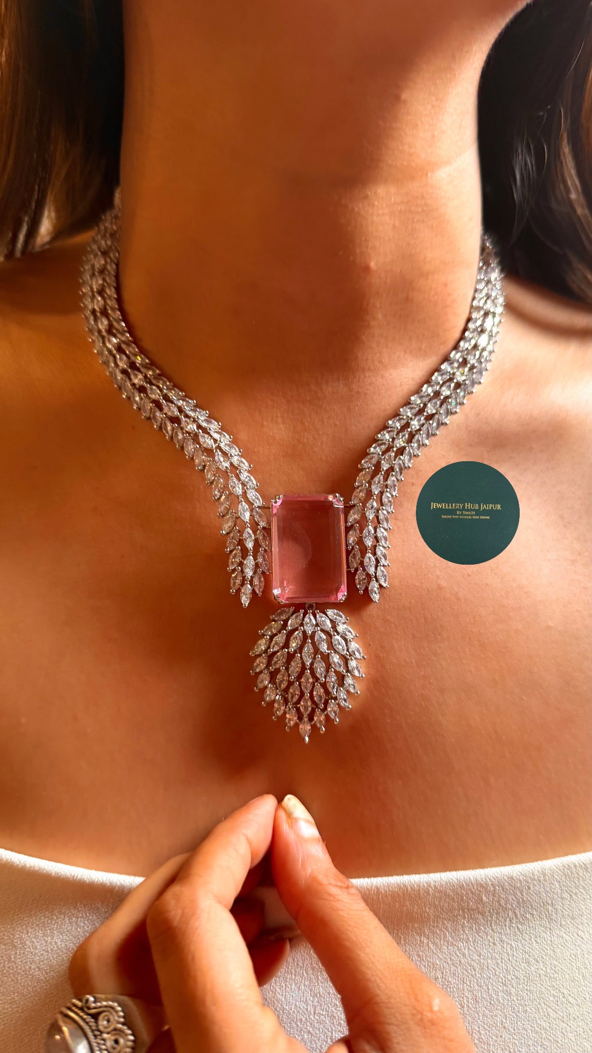 Rosella Rose quartz doublet with cocktail design diamond set