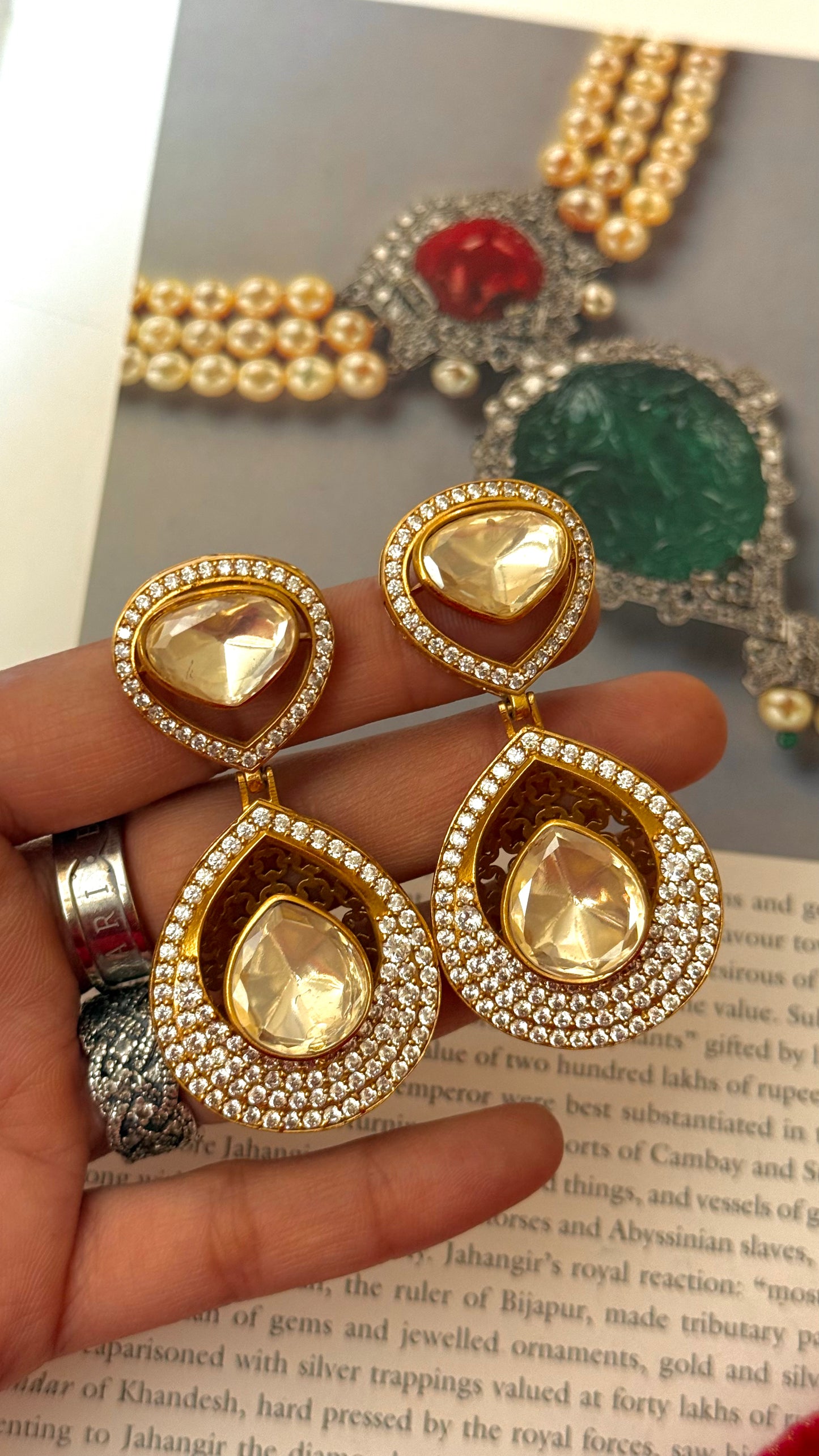 Real diamond Polki cocktail Lv shade danglers