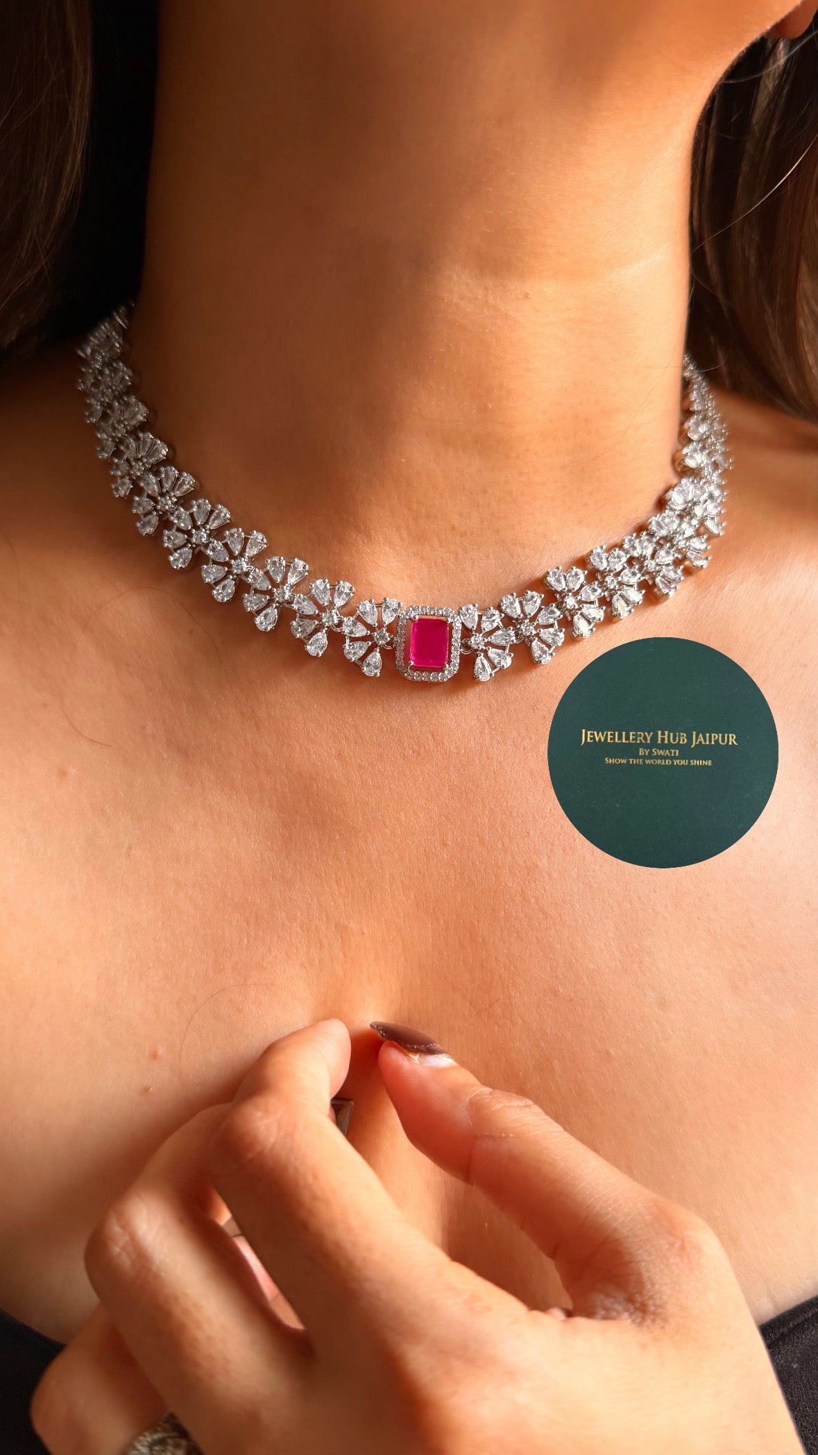 Rani pink cz diamond collar necklace