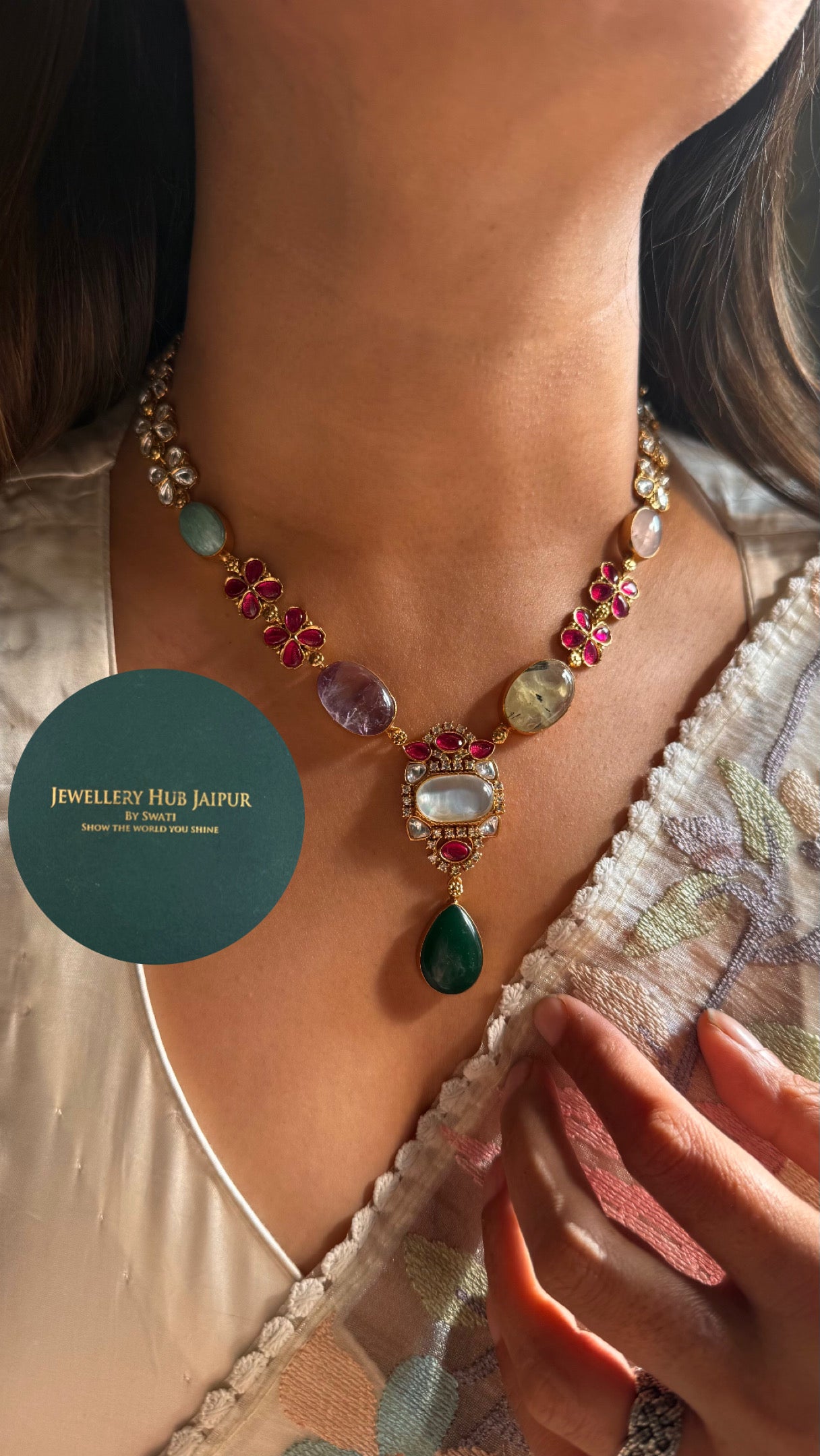 Mother of pearl mix stone Amrapali Necklace