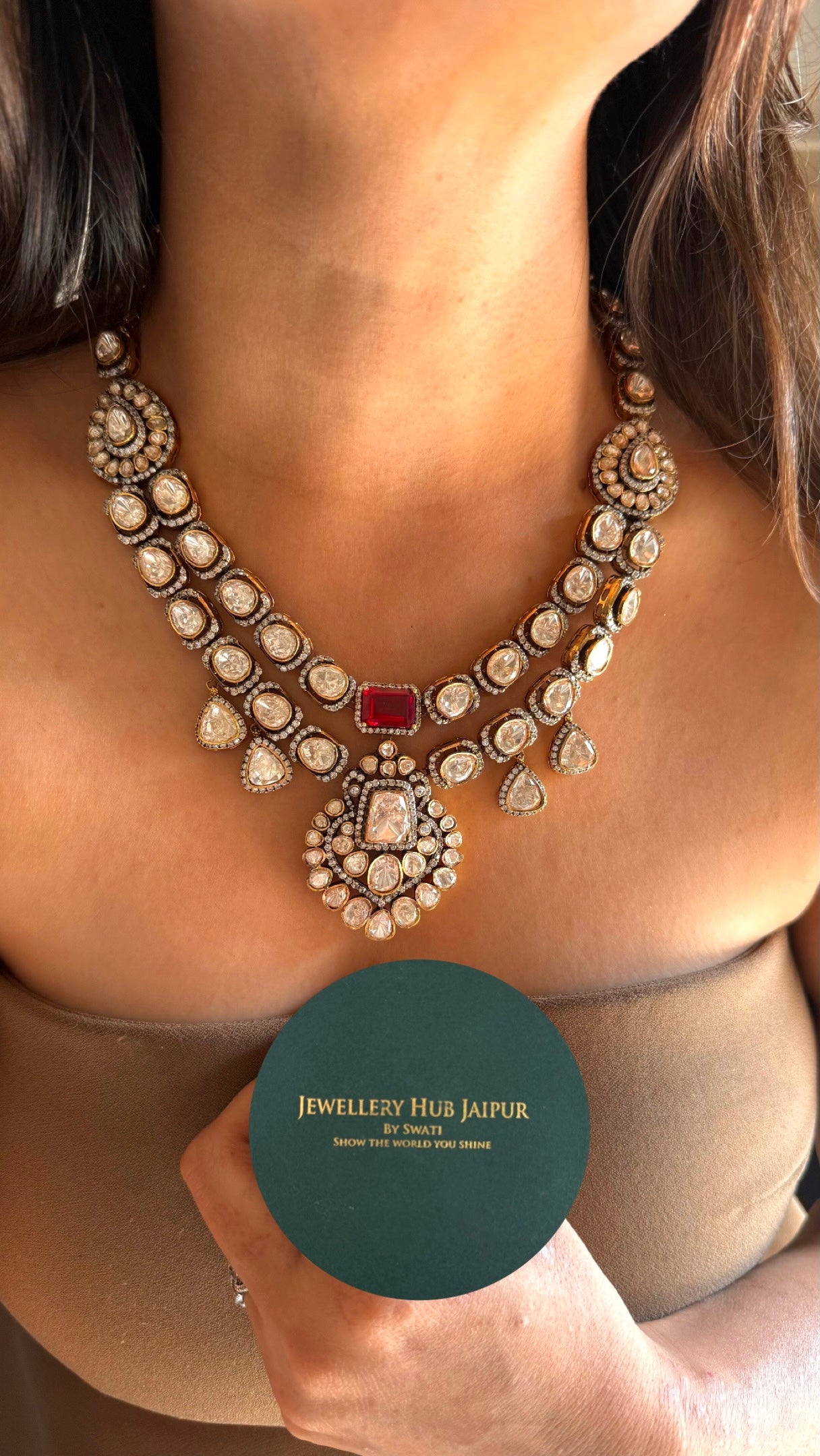 Ruby real moissanite Victorian collar Necklace