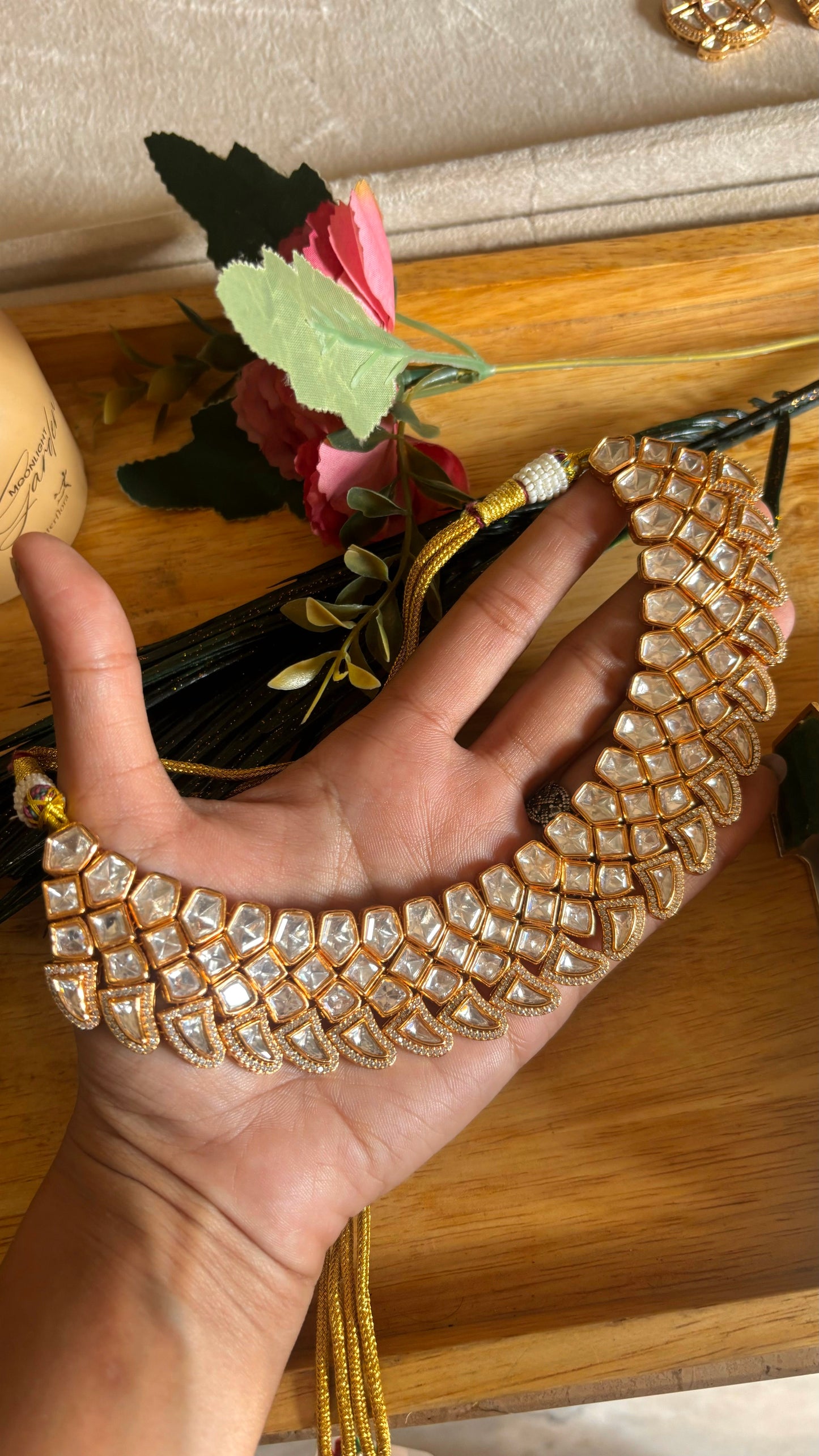 Moissanite gold polki collar necklace