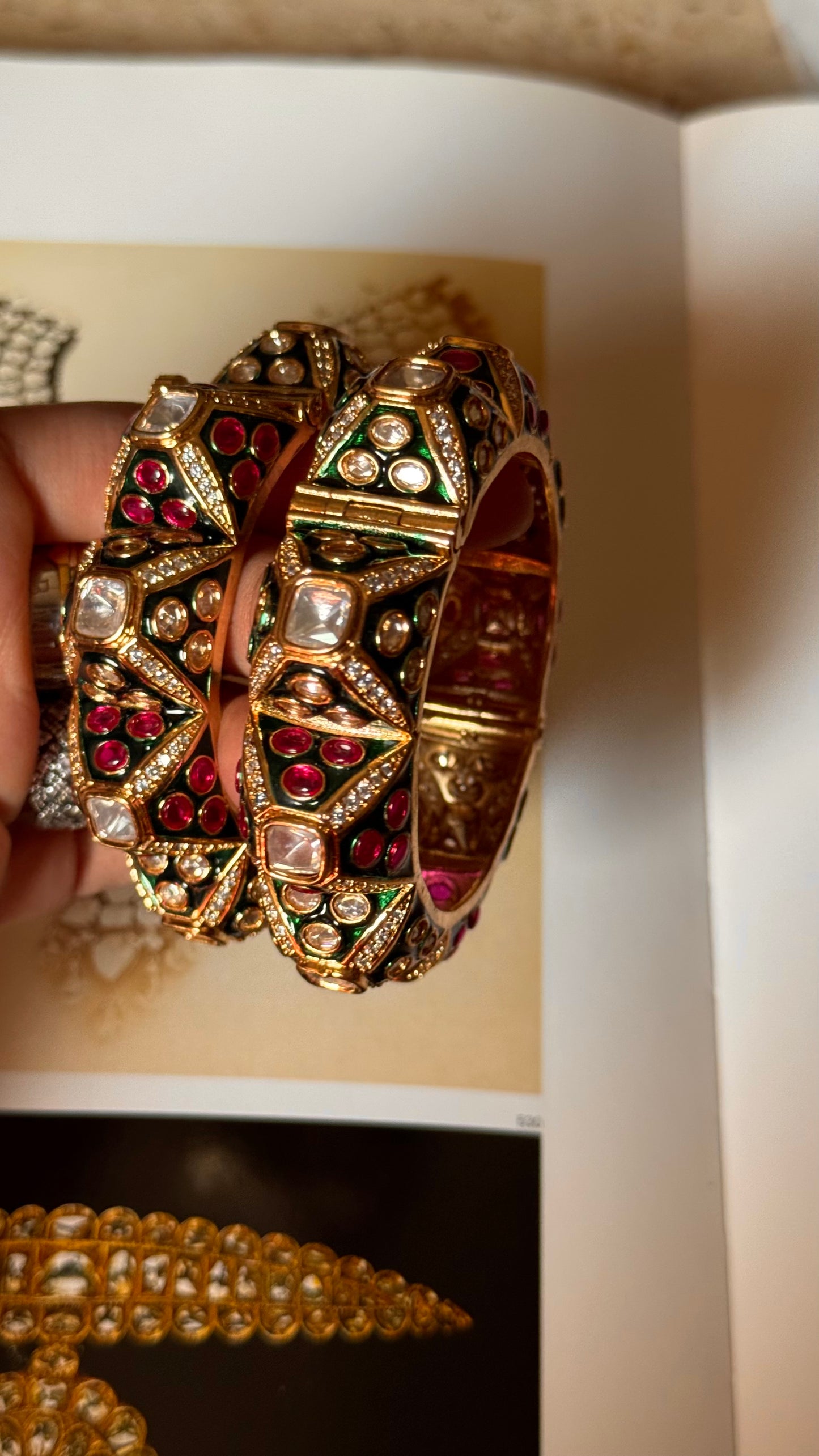 Emerald and ruby meenakari statement bangles