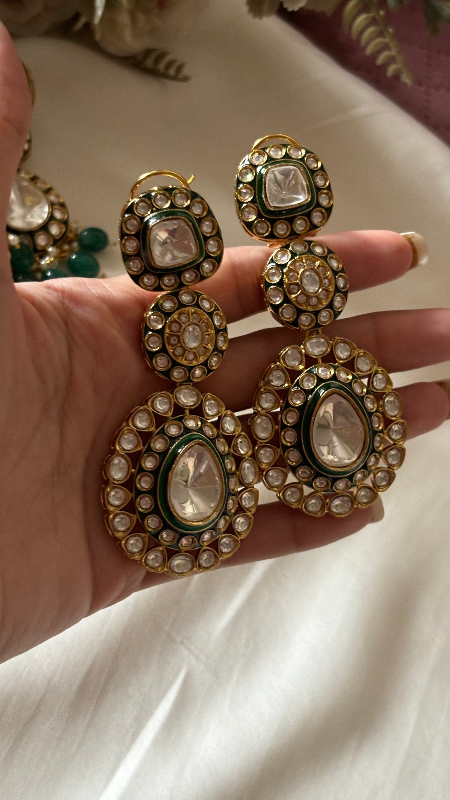 Meenakari emerald danglers