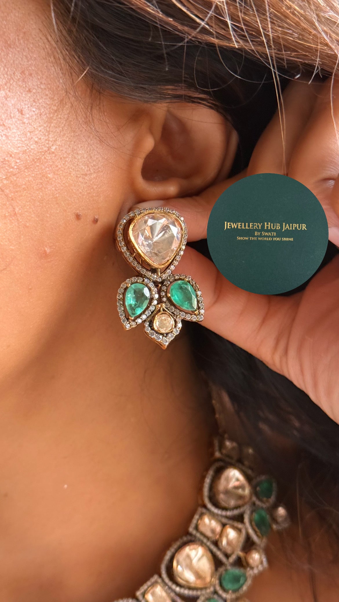 Real uncut moissanite polki Mint petal designer collar set