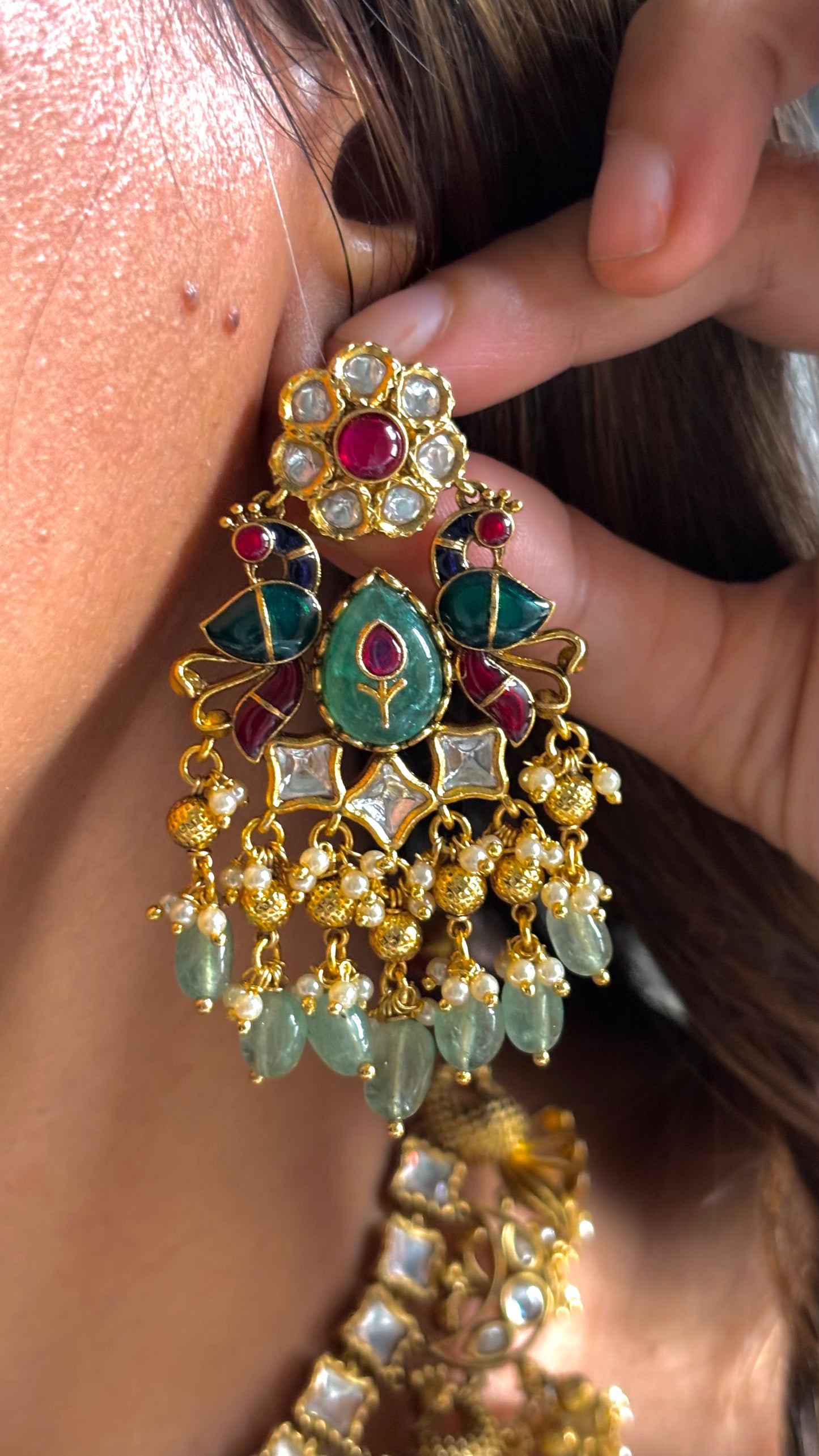 Ruby & Emerald inlay peacock inspired necklace