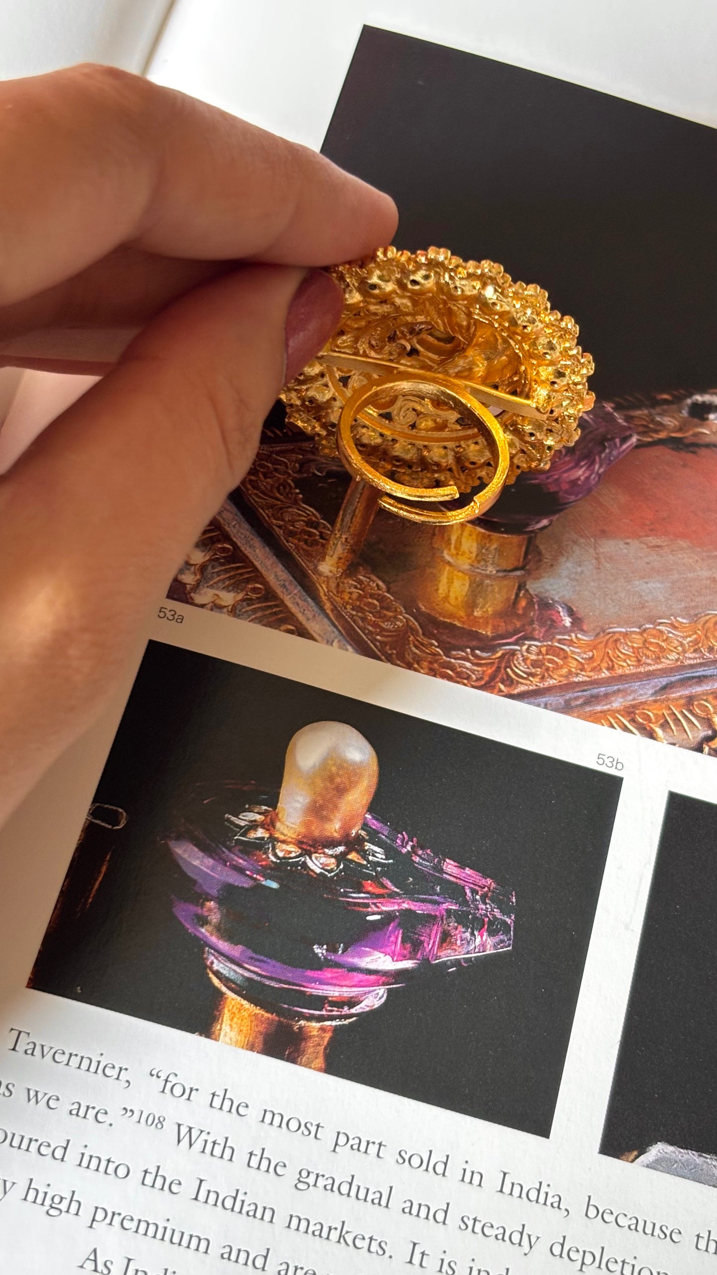 Peacock designer gold rajwada white polki ring