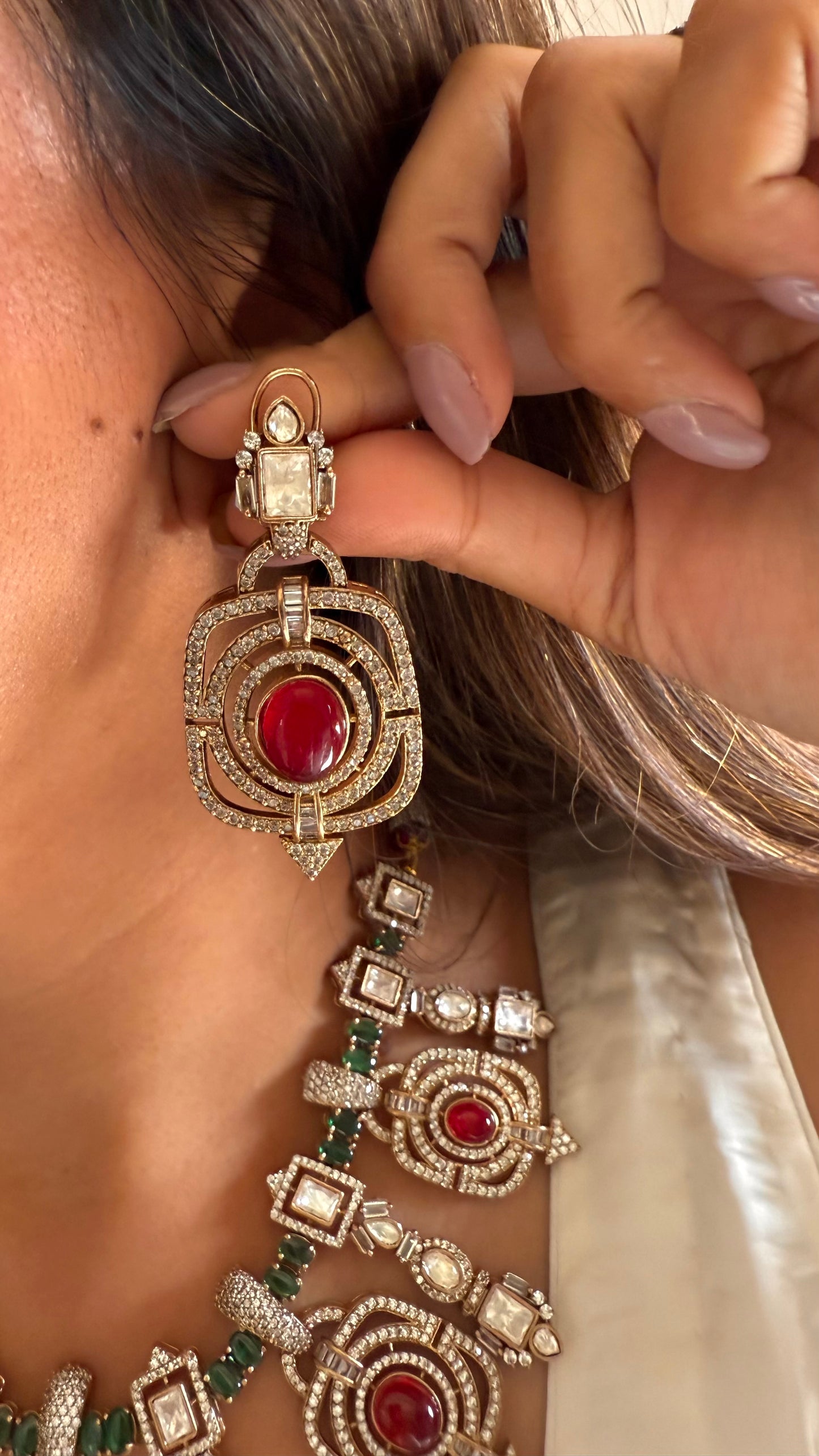Ruby & emerald doublet necklace set