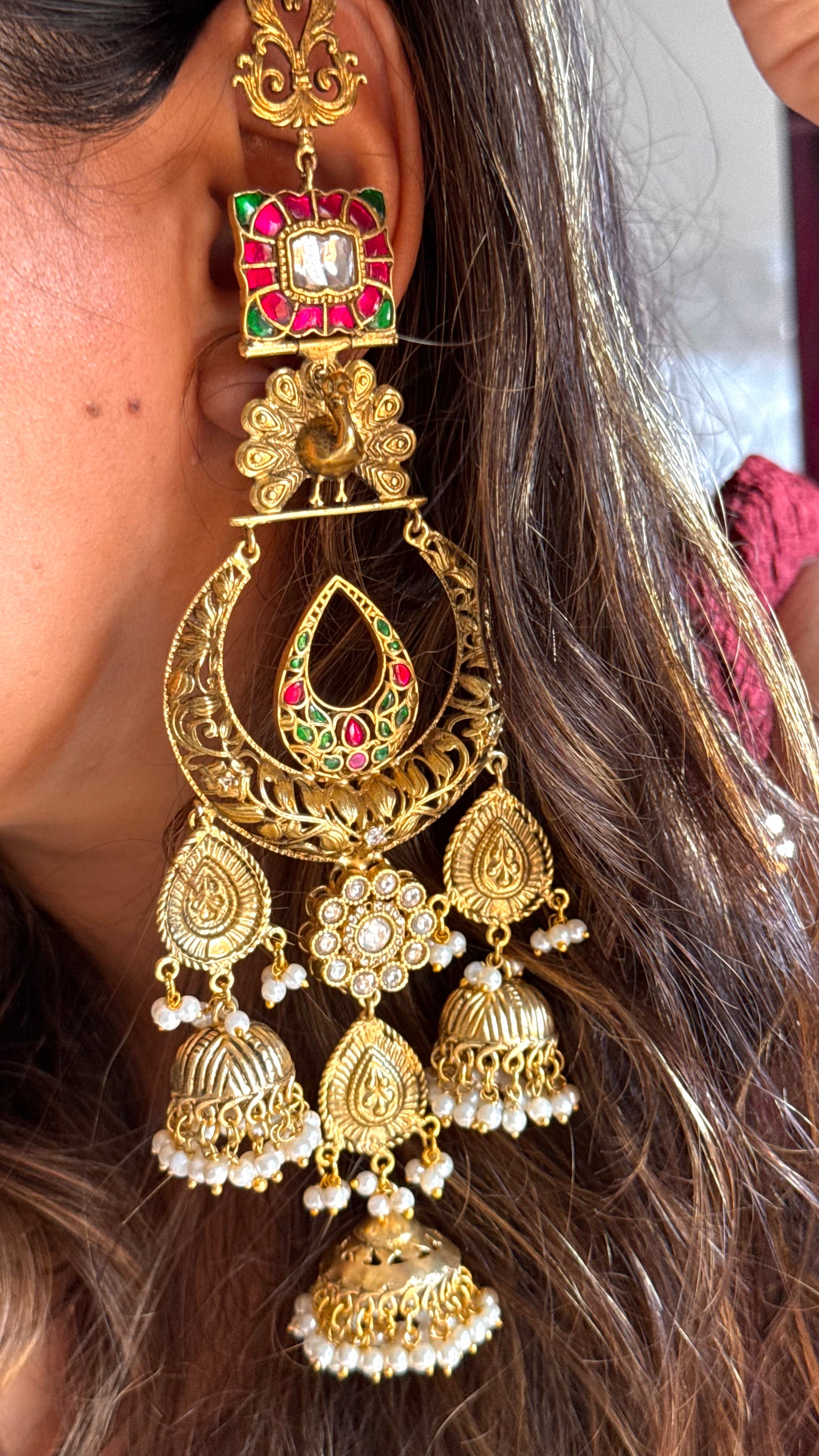 Amrapali inspired peacock paachi polki danglers