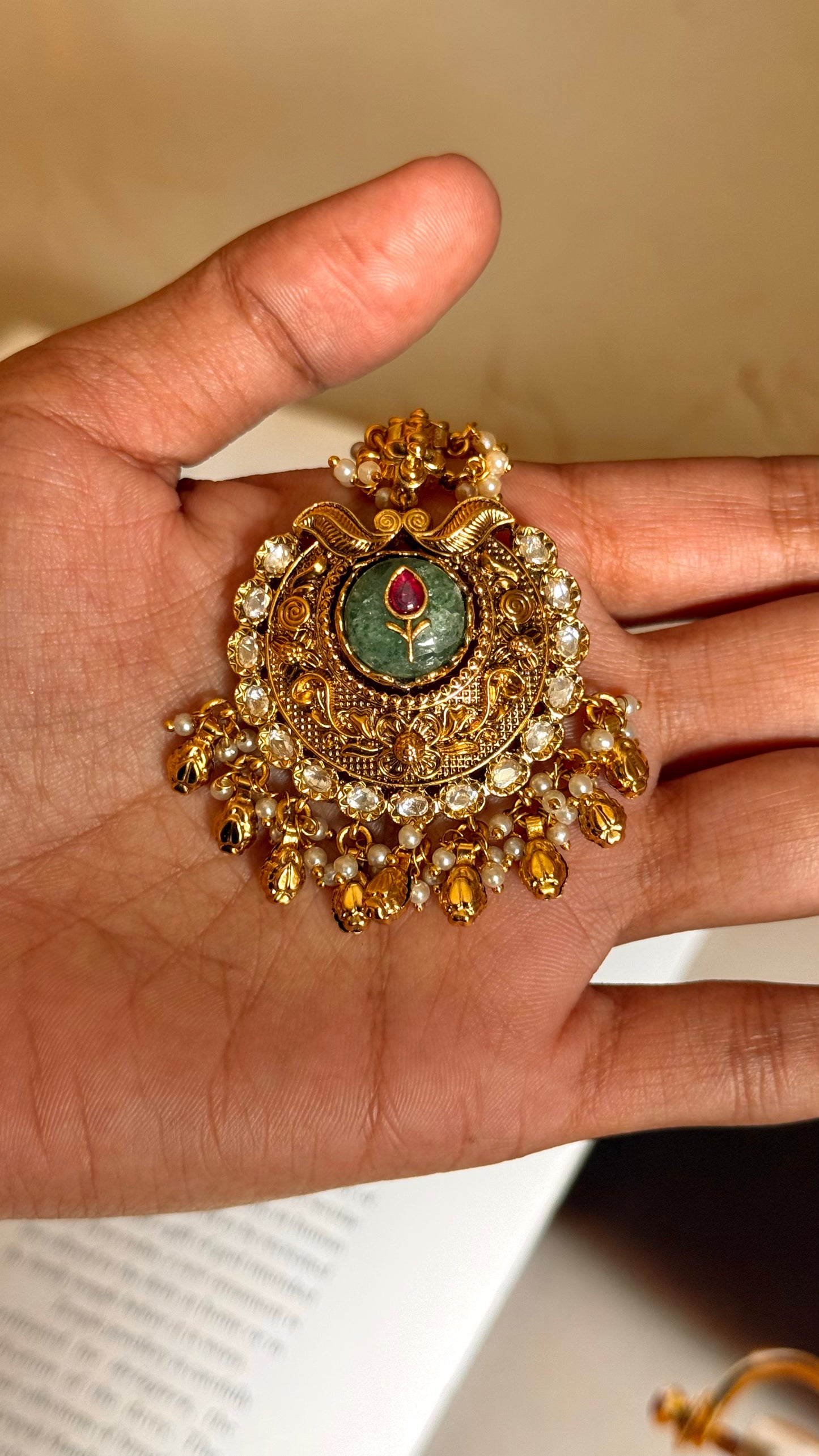 Mint inlay work Rajwada maangtika