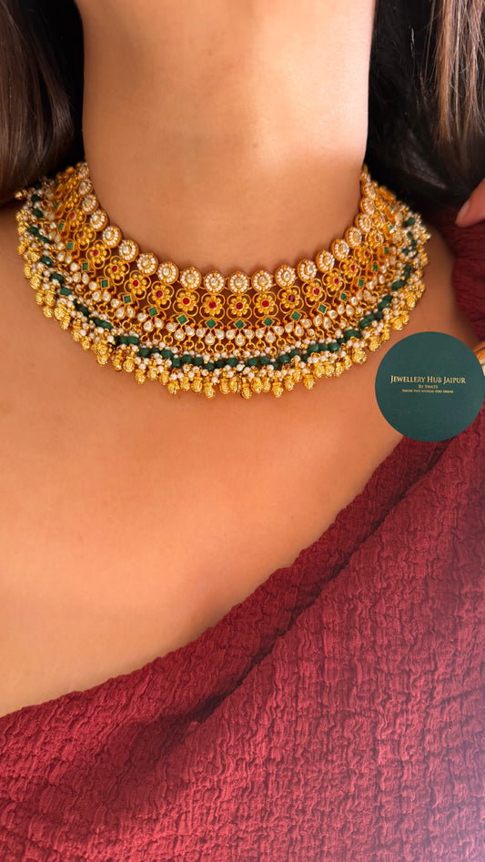 Rani pink & emerald heritage rajwada necklace