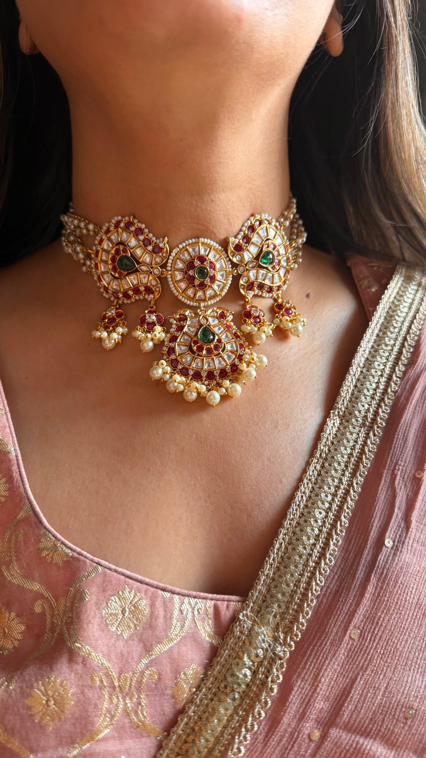 Ruby & emerald polki pearl heritage choker
