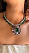 Cocktail Emerald & Cz diamond bridal Asia necklace set