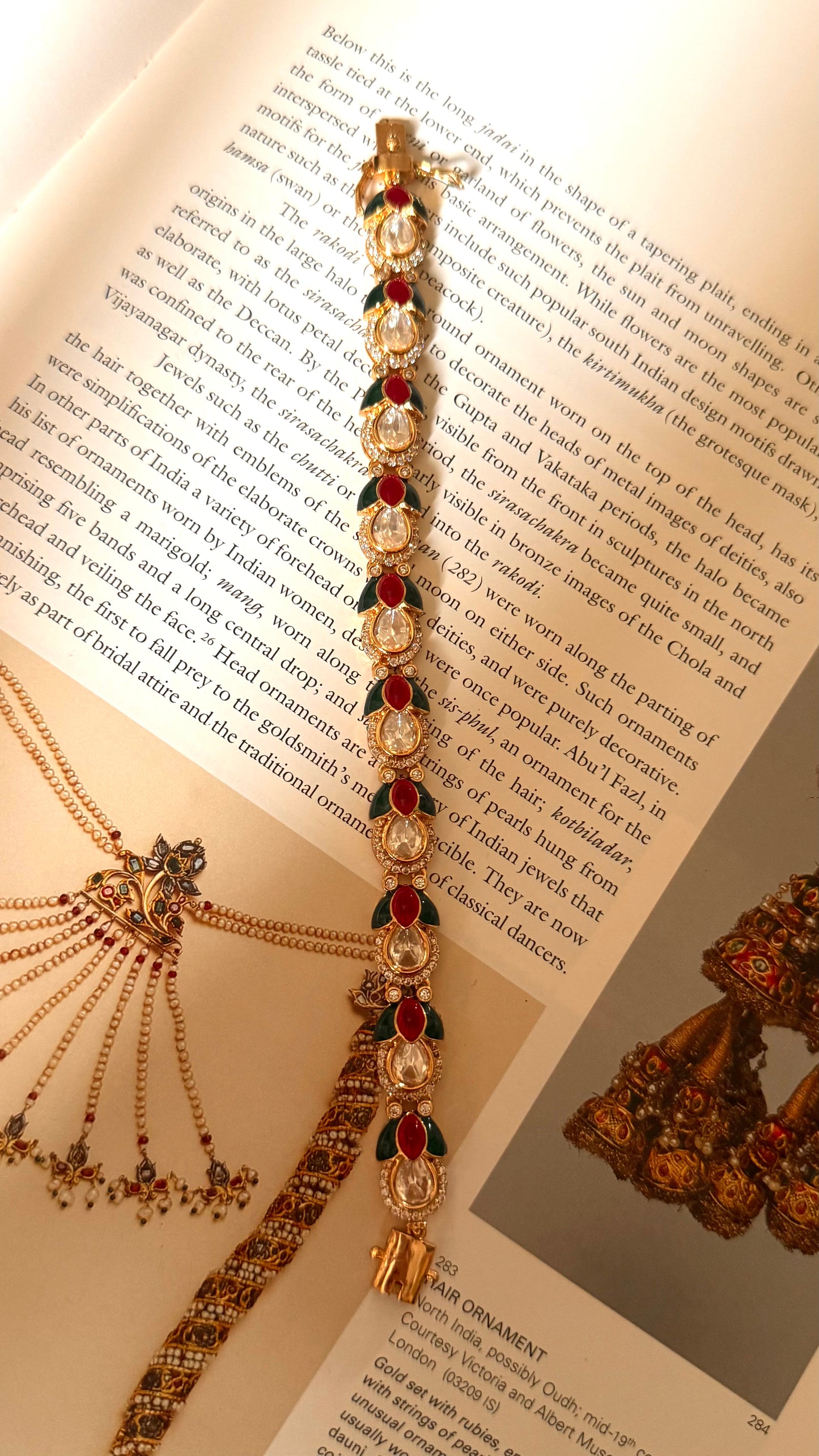Ruby & emerald katdana leaf moissanite openable bracelet