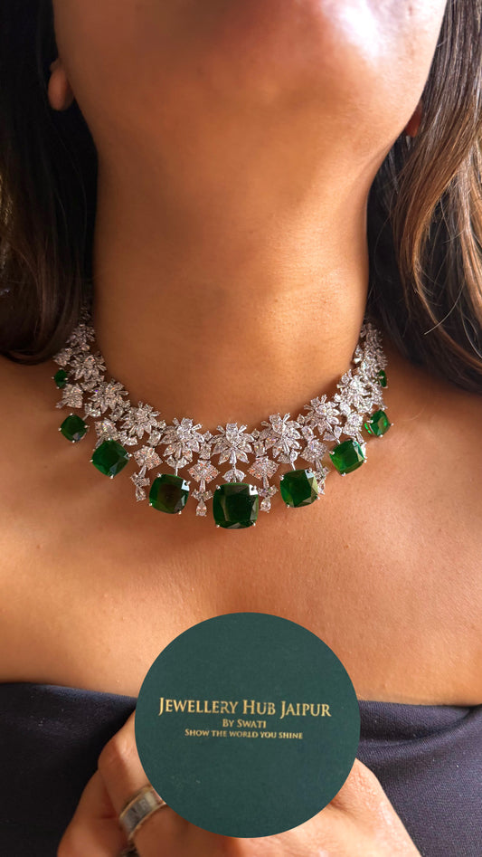 Emerald doublets cz diamond necklace
