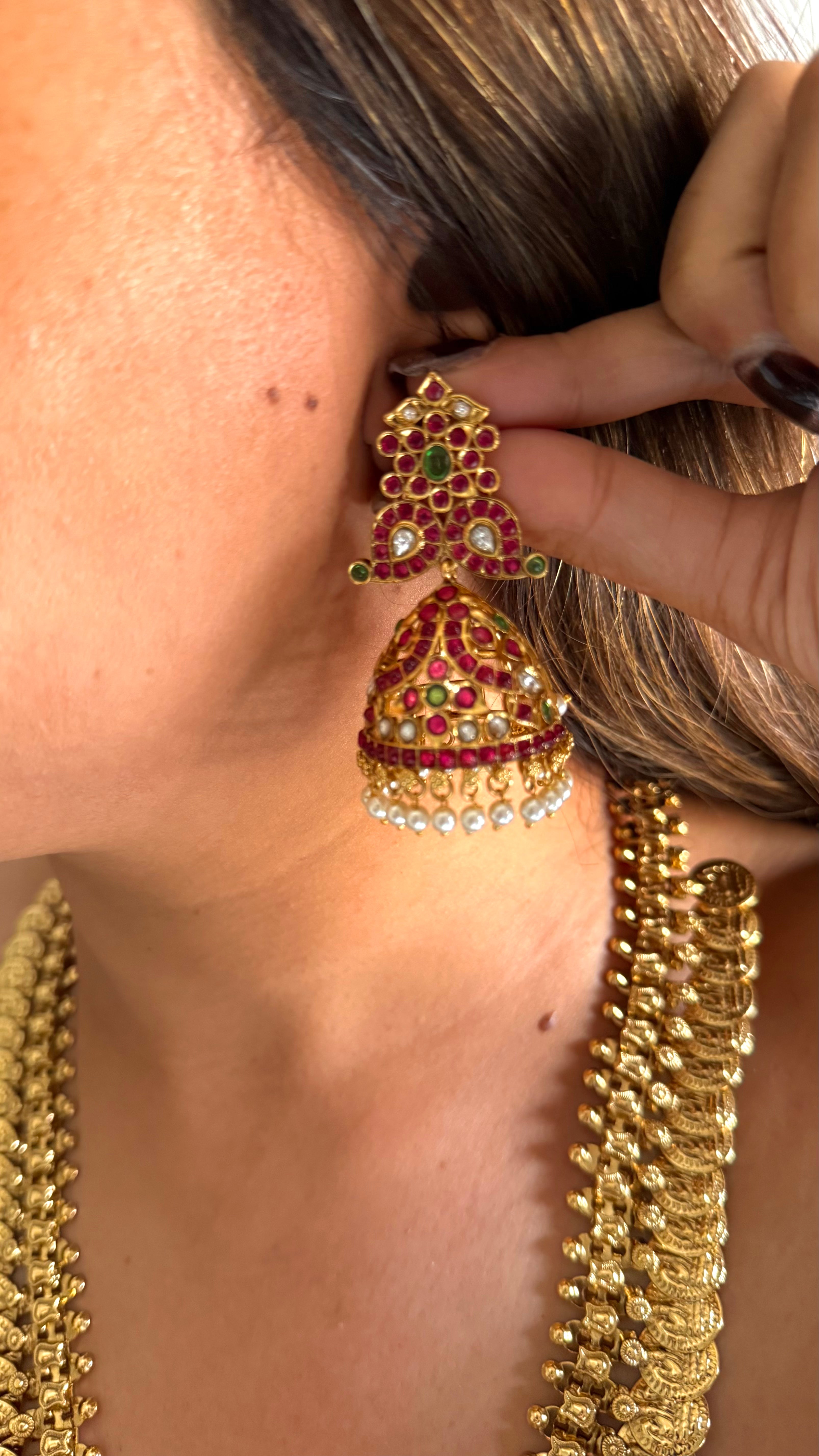 Rani pink & mint coin designed temple set