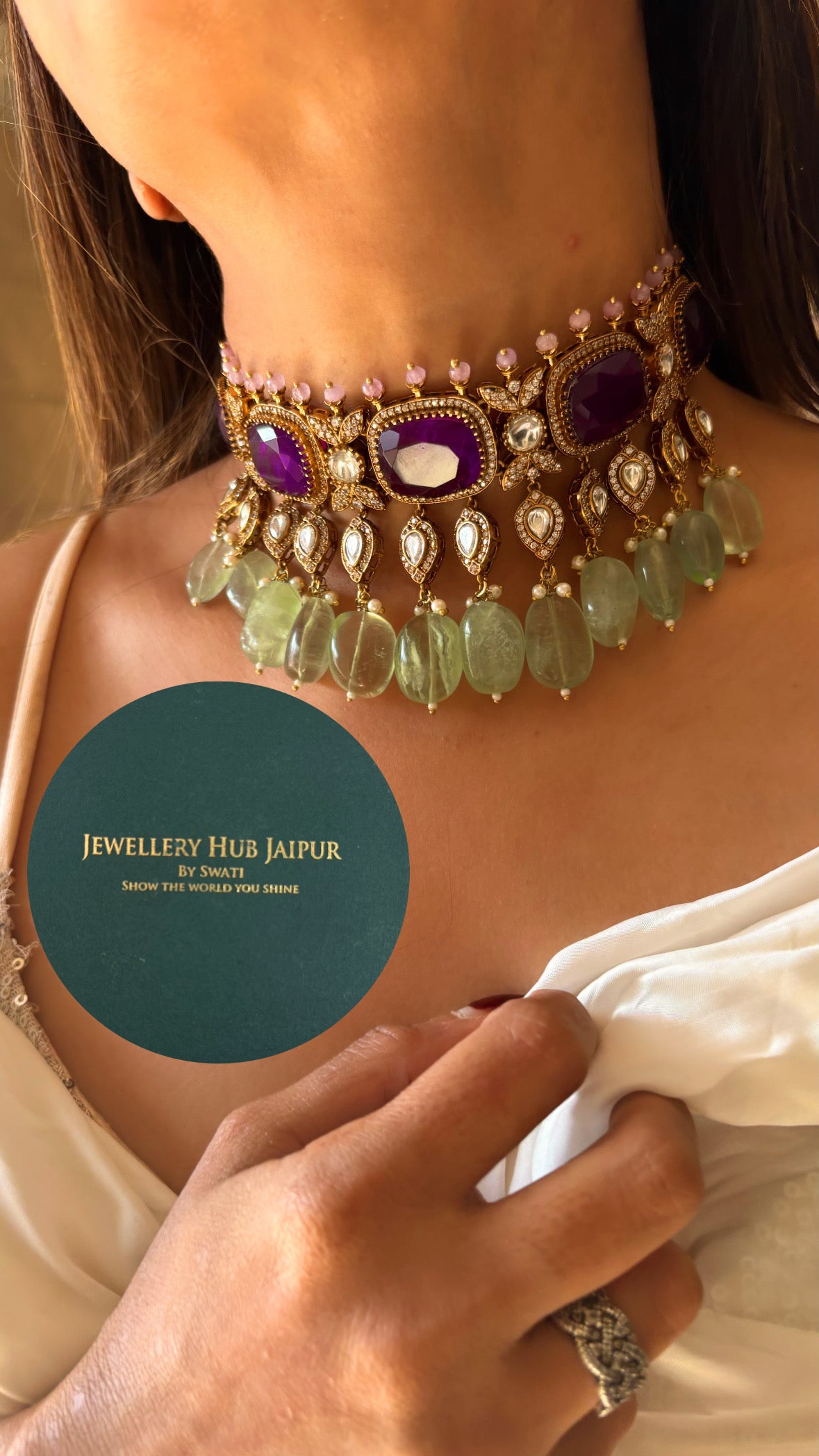 Aaravi Tanzanite and mint drop statement choker