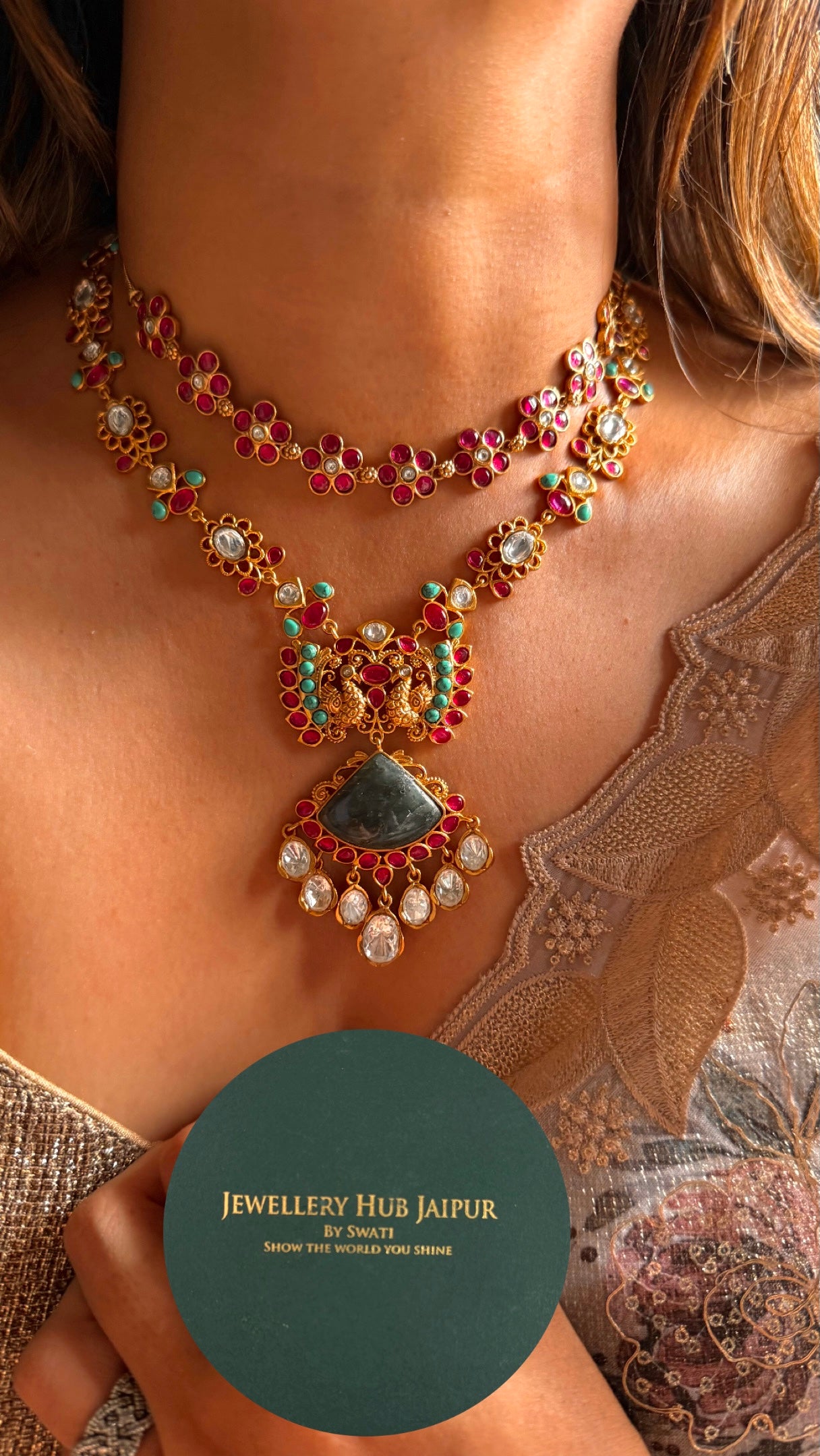Amrapali inspired with natural stone ruby combo necklace