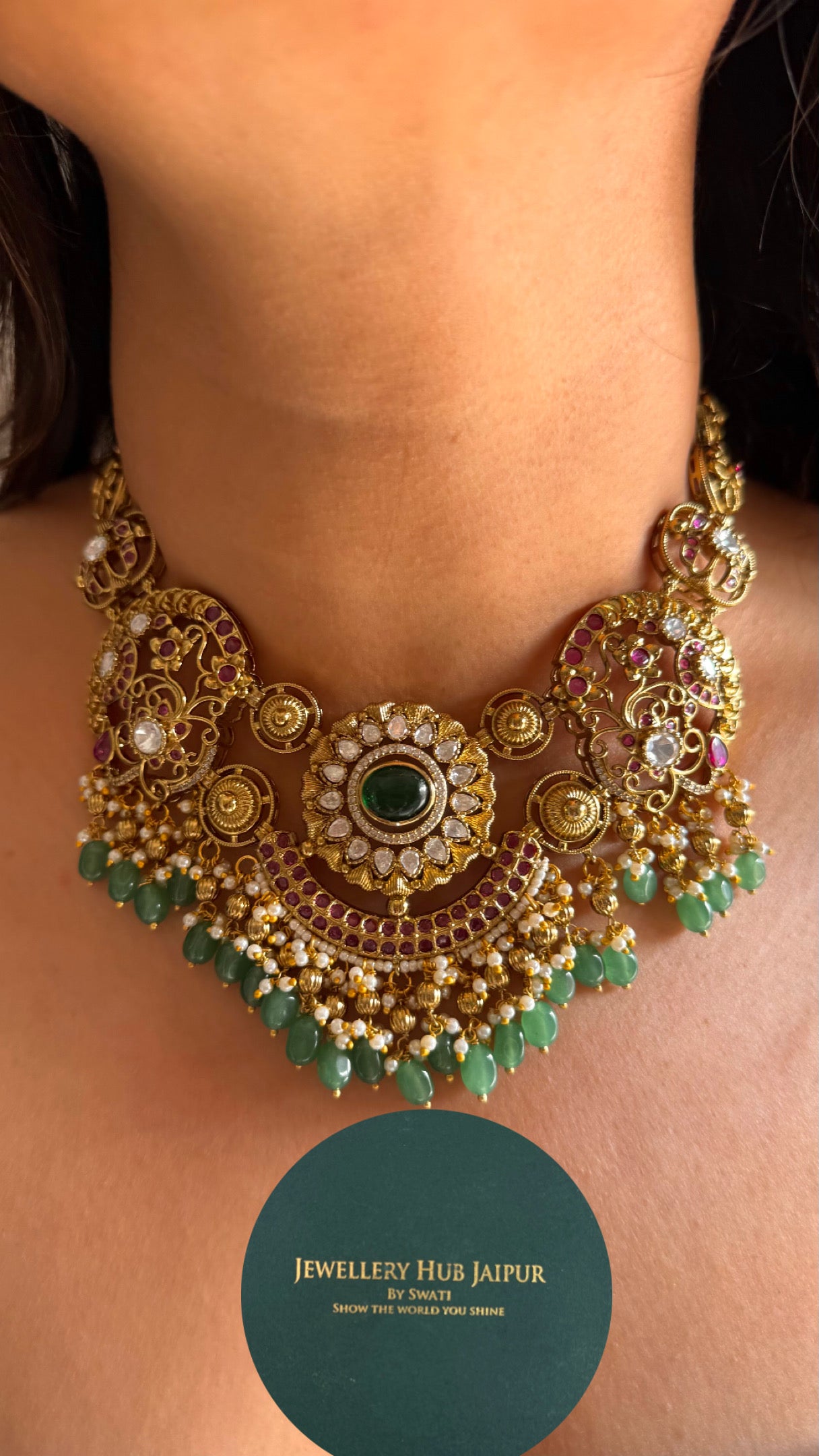Emerald & ruby rajwada necklace