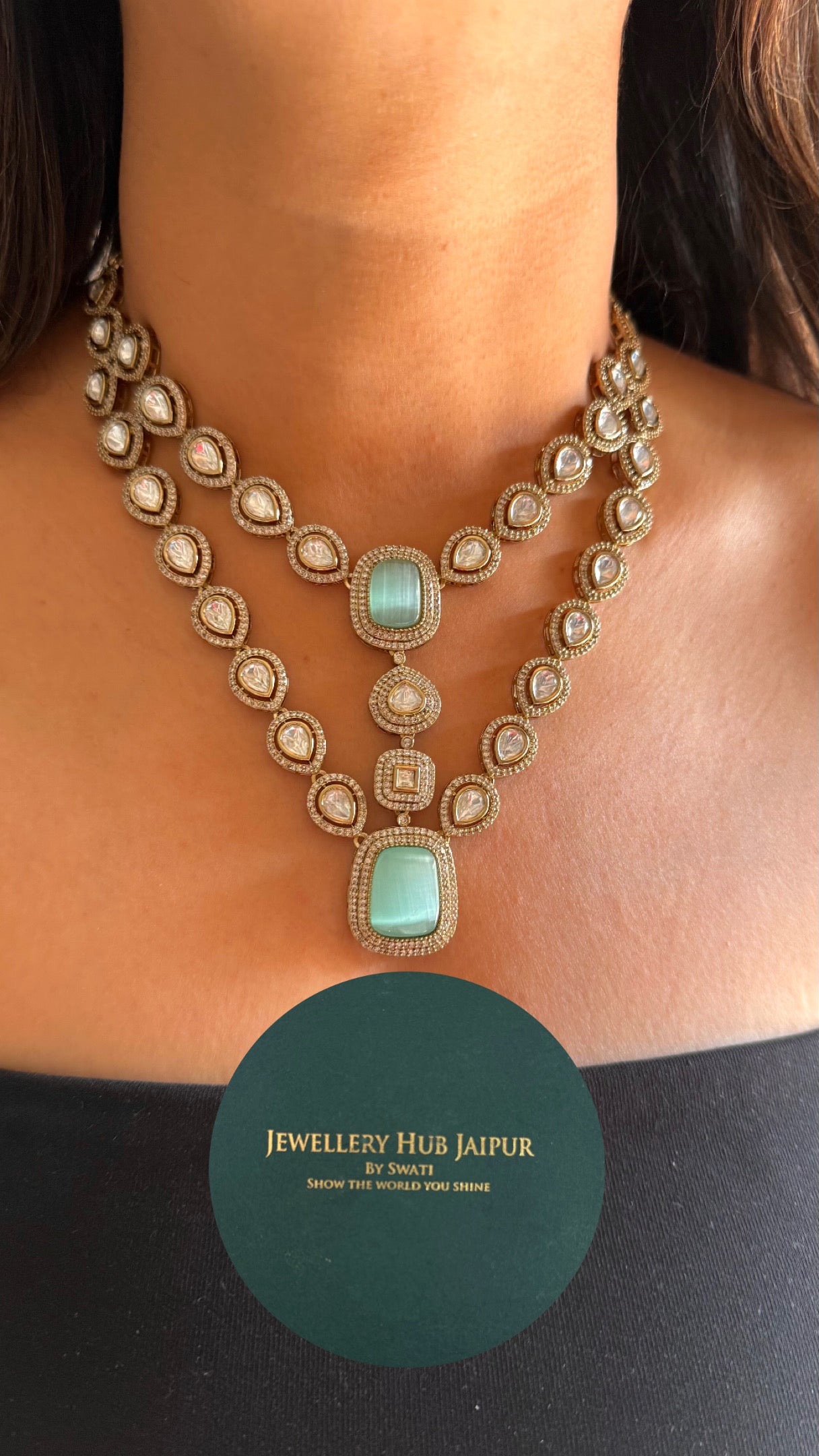 Dual line victorian polki necklace