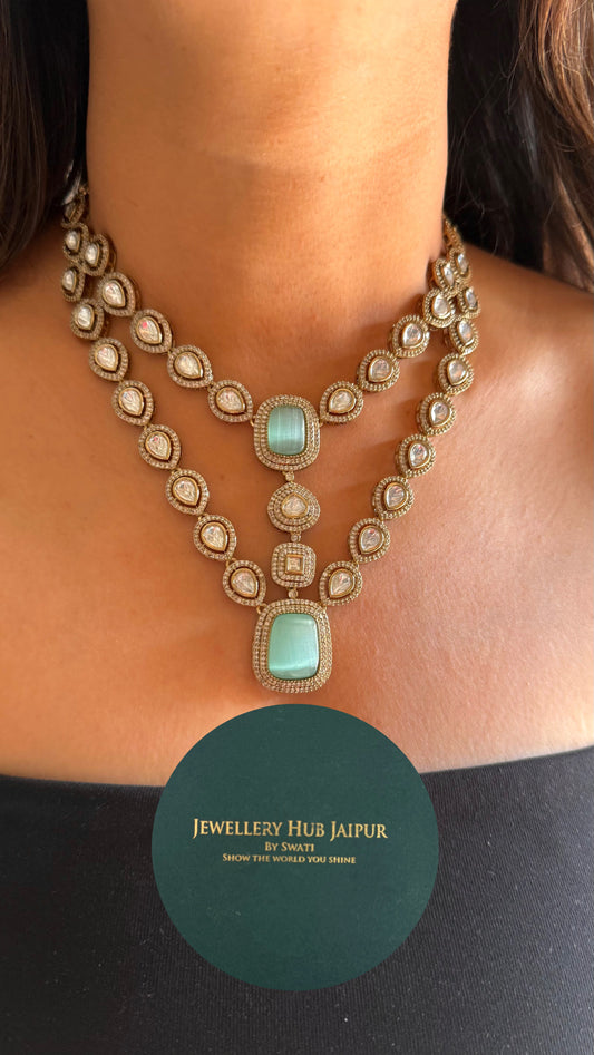 Dual line victorian polki necklace