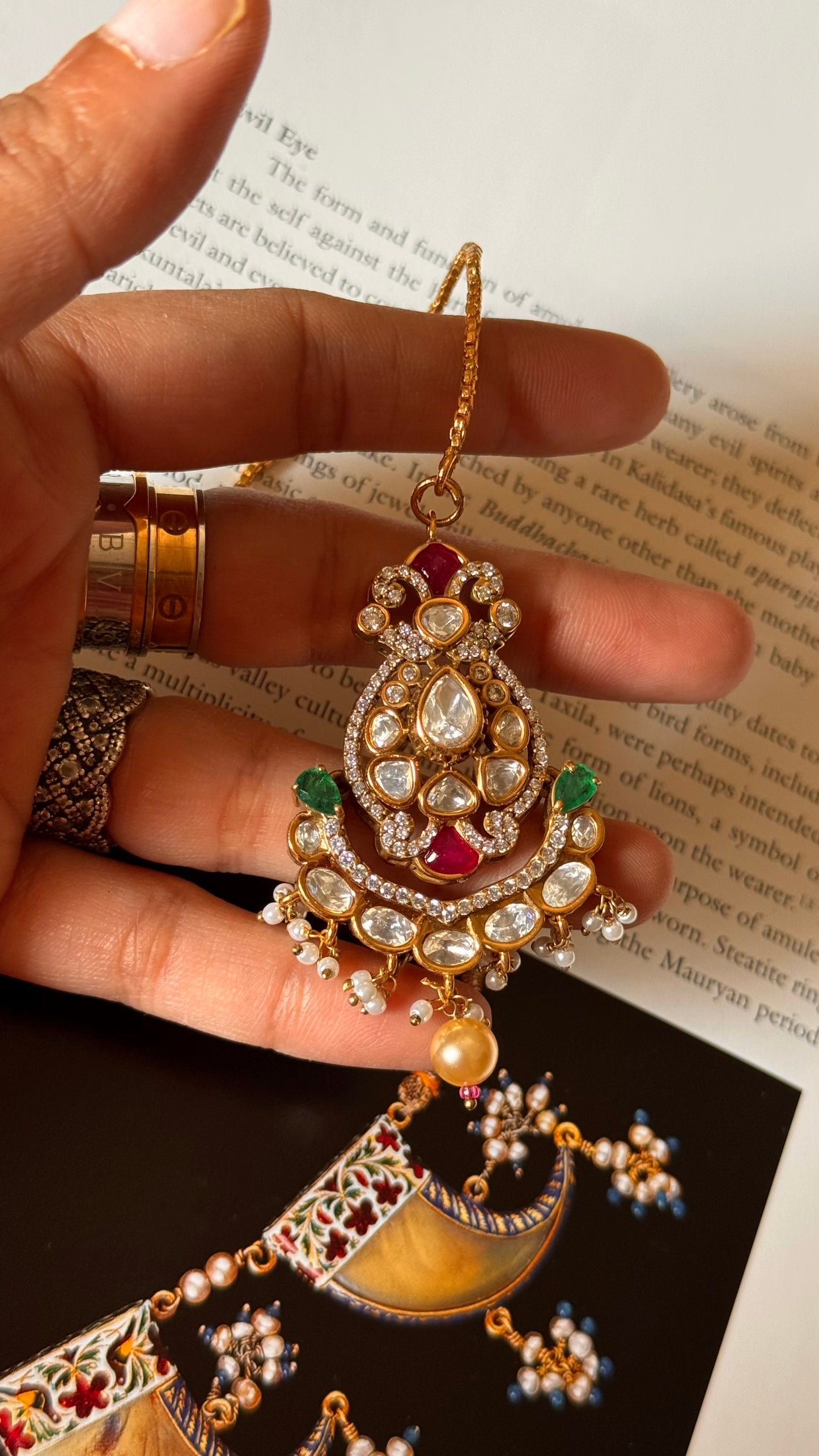 Ruby & emerald Moissanite maangtikka