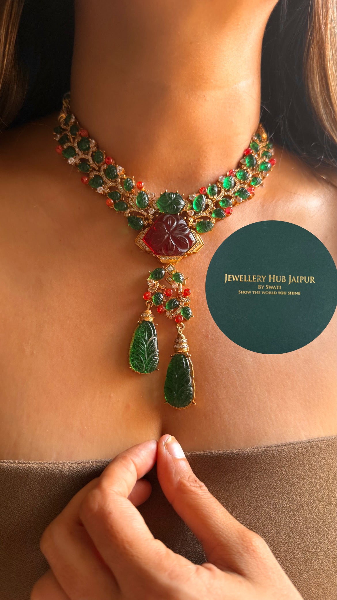 bvlgari inspired Ruby & emerald doublet floral designed collar set