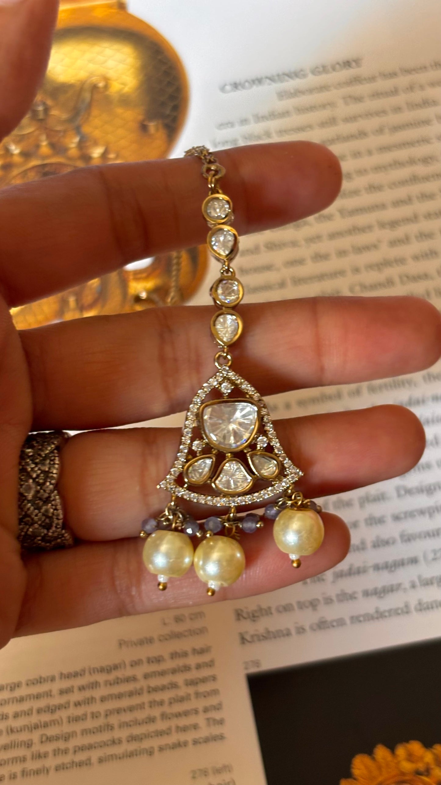 Moissanite with Victorian polish maangtika